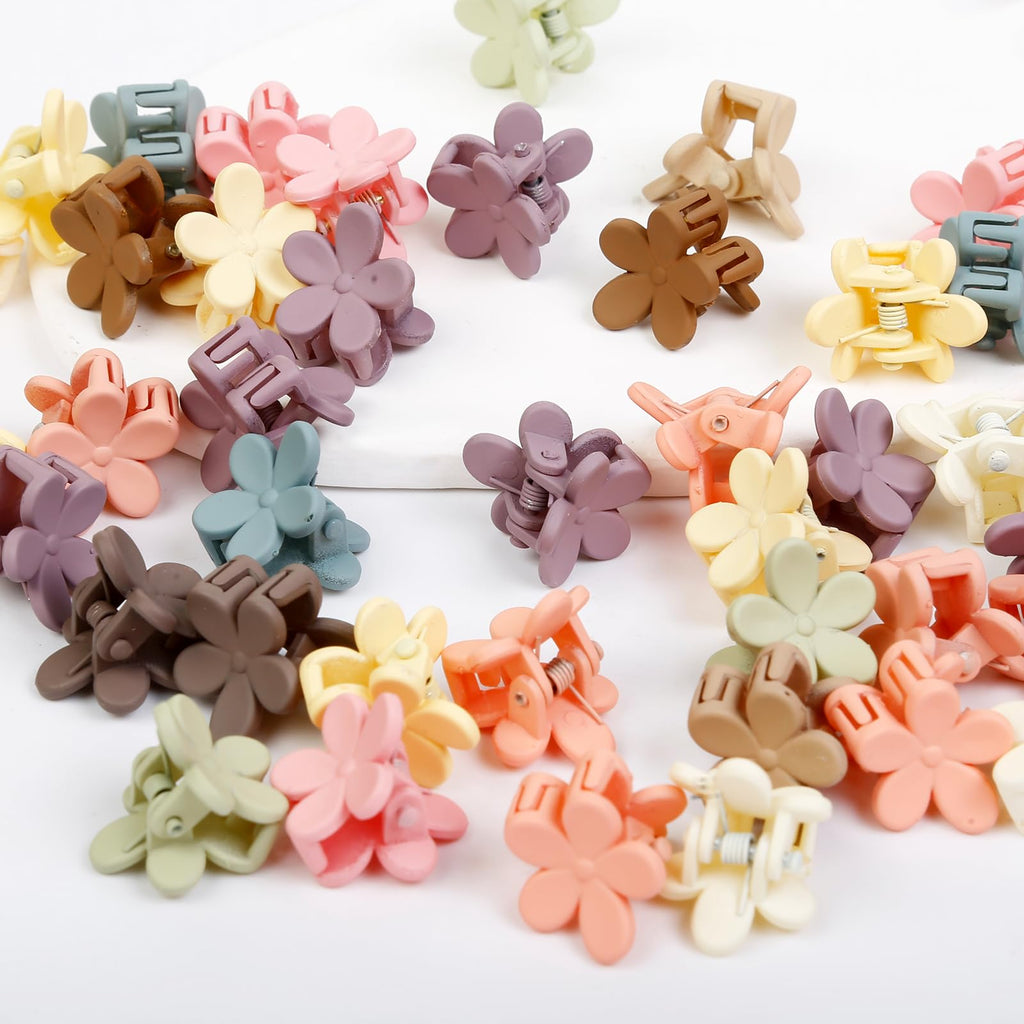 100Pcs Colorful Mini Flower Hair Clips, TEBIEKOY Small Hair Clips Mini Claw Clips Cute Jaw Clips Hair Pins Hair Barrettes Hair Accessories for Women Teens