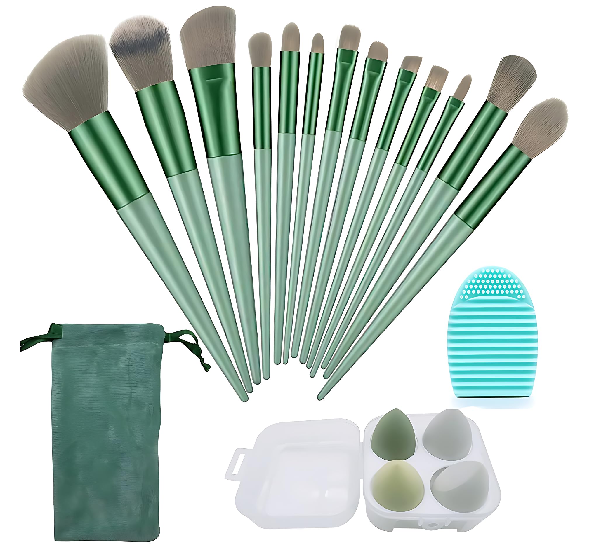 13 pcs Makeup Brushes Set with 4 pcs Beauty Blender Makeup Sponges, Makeup Brush Cleaner Silicone Brush Cleaning, Eyeshadow Foundation Brush (Pack of 3)