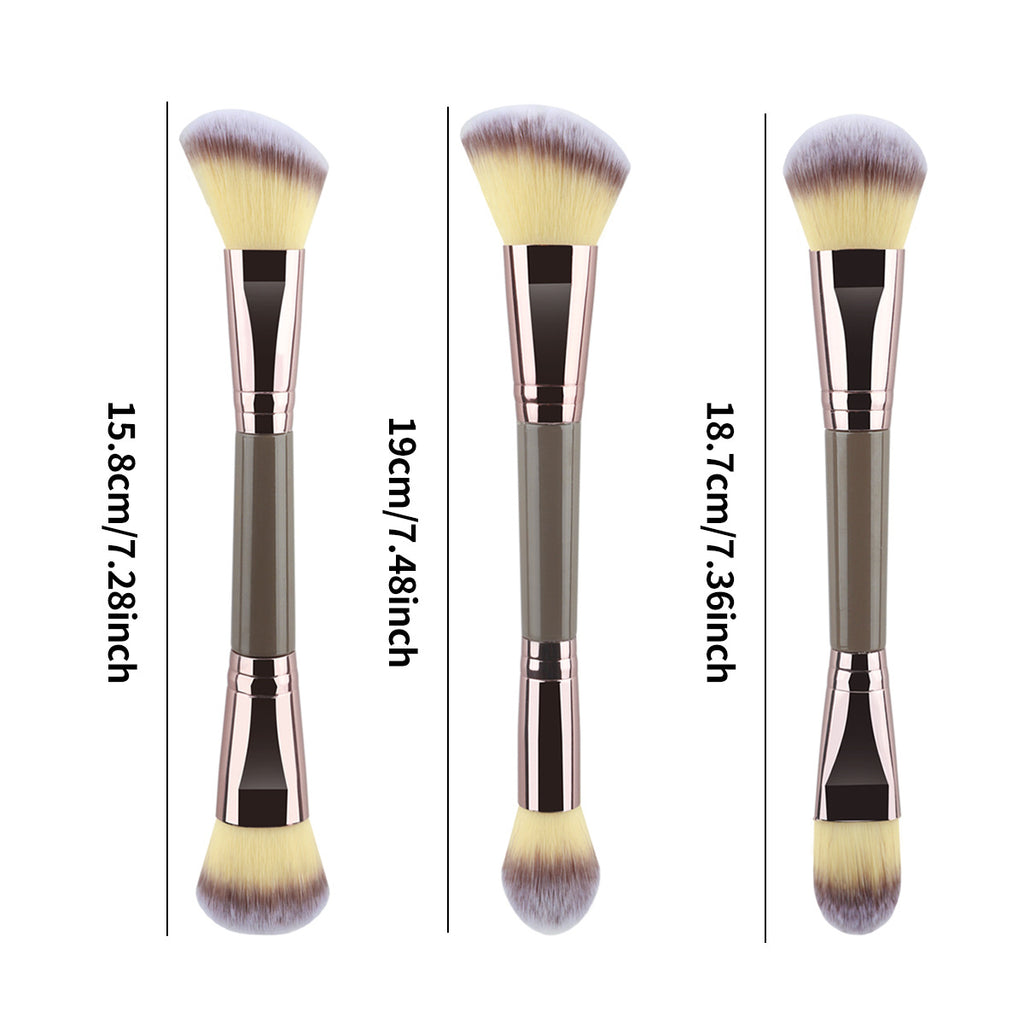 3 PCs Double-ended Makeup Brush Suit Soft Foundation Shading Brush Beauty Tools