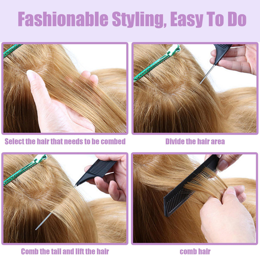 Ensemble de 10 peignes à queue de rat - Peigne à dents fines pour crêper les cheveux, idéal pour femmes et filles. Peigne à raie pour tresses et coiffures. Outils et accessoires de coiffure en acier inoxydable et fibre de carbone résistants à la chaleur.