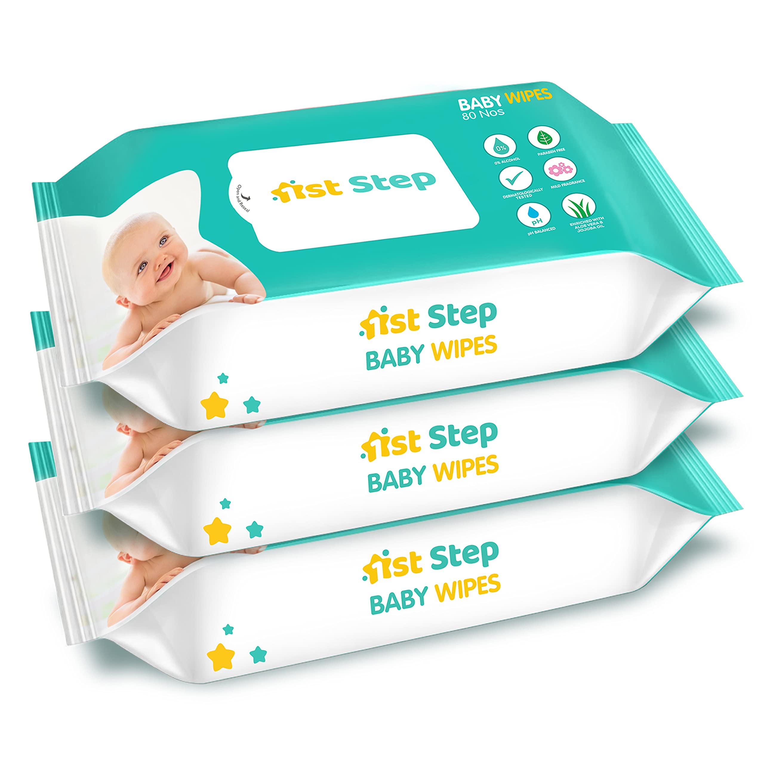 1st Step Baby Wet Wipes Enriched With Aloe-Vera And Jojoba Oil (80Pcs, Pack Of 3)