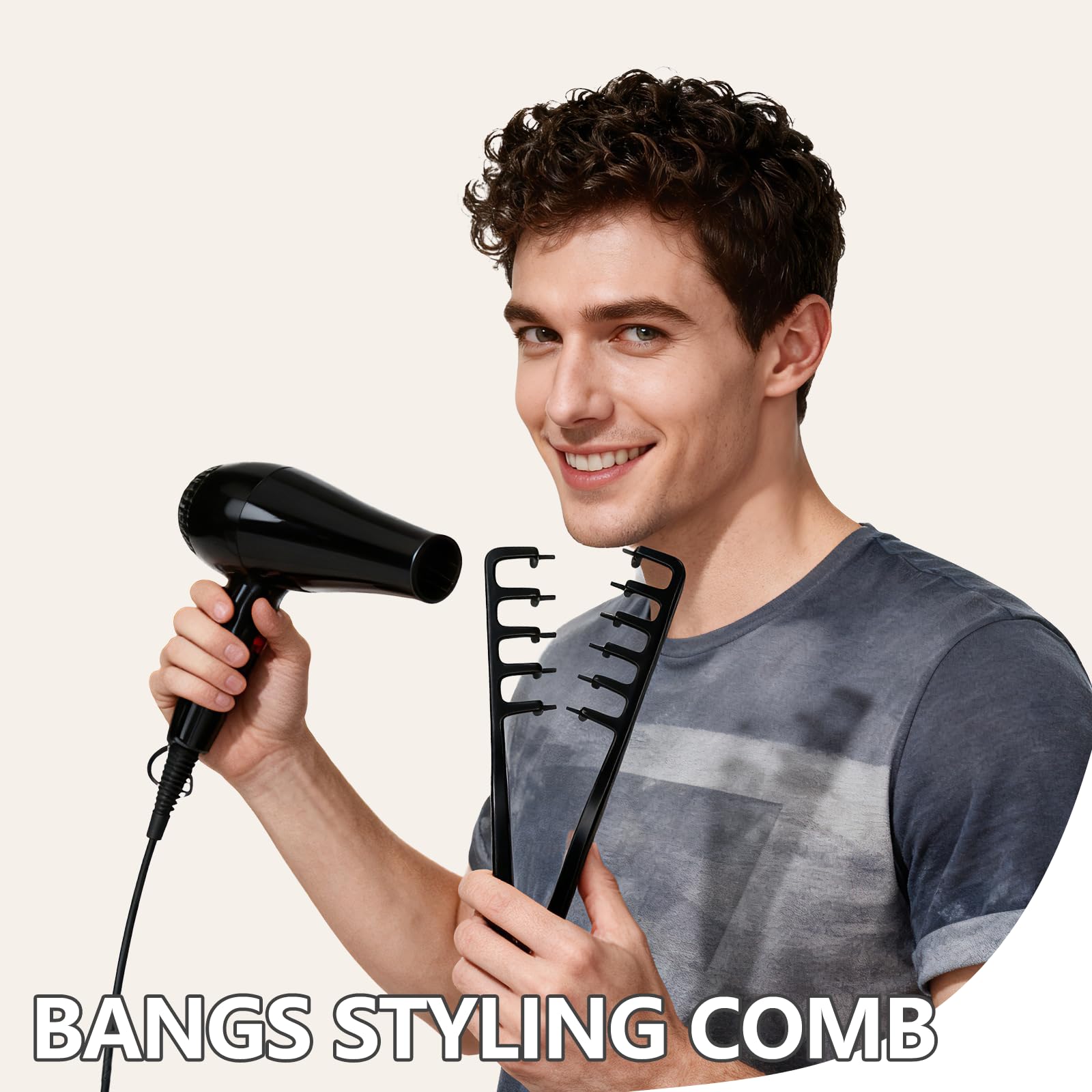 2 Pcs Texture Comb, Voluminous Wide-Toothed Hair Comb, Apparatus Maximum Lift Roots Volume Tool, Barber Wide Fine-Toothed Dual-Purpose Set, ABS Plastic with Textured Grip Tool for Men (Black+Grey)