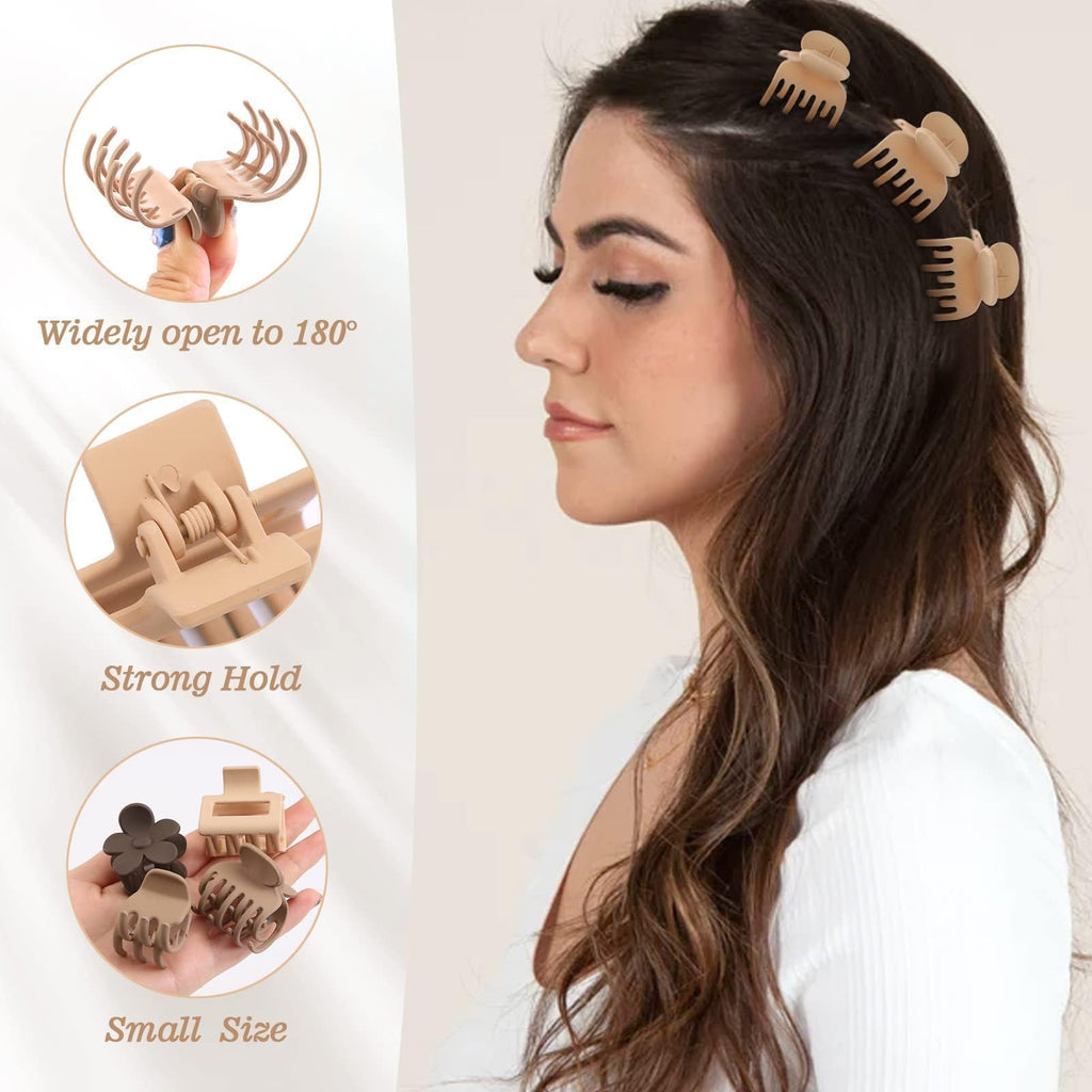 16 PCS Small Hair Clips for Women & Girls, Durable Matte Claw Clips for Thin Hair, Strong Hold NonSlip Medium Hair Claw Clips, Mini Hair Clips, Cute Hair Accessories, 4 Shapes Gifts Holiday