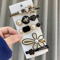 ANNACREATIONS 5 Pcs Premium Korean Stylish Hair Clips Set for Women and Girls, Elegant Pearl and Black Gold Decorative Hairpins, Fashion Barrette Hair Accessories