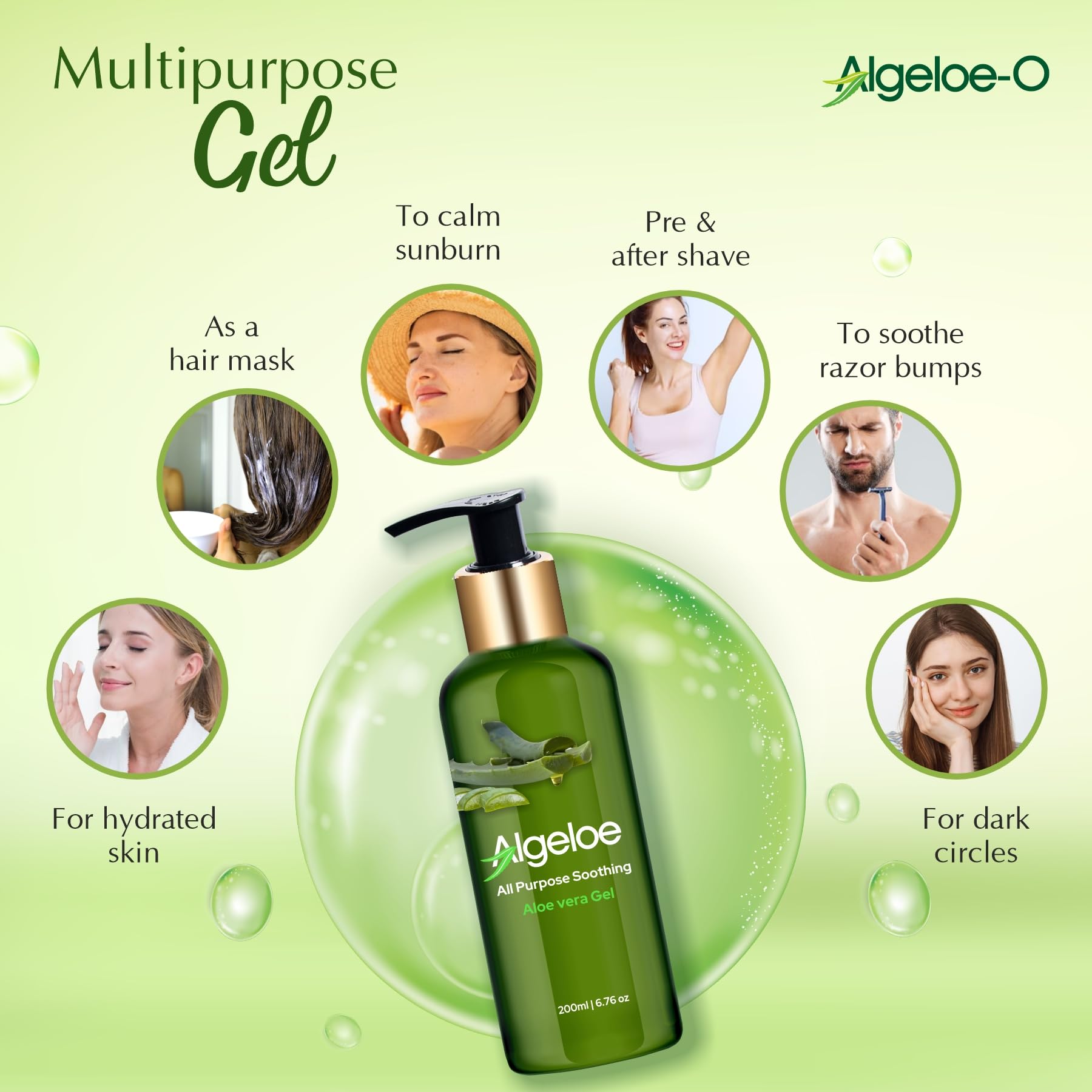 Algeloe Aloe Vera Gel | Your Ultimate Soothing Solution for Skin and Hair | Glowing & Radiant Skin - 200ml