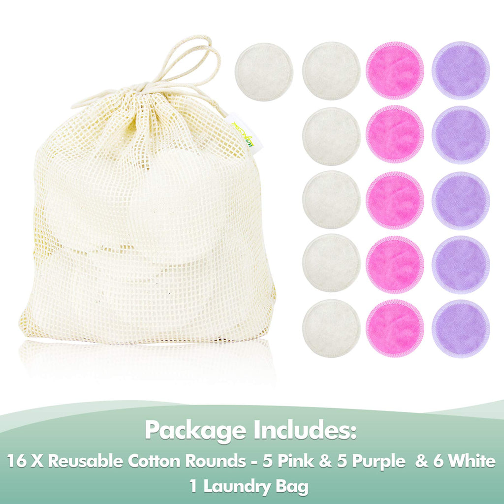 16 Pack Wegreeco Bamboo Makeup Remover Pads with Laundry Bag - Chemical free, Reusable Soft Facial and Skin Care Wash Cloth Pads(Bamboo Velour, Bright Color)