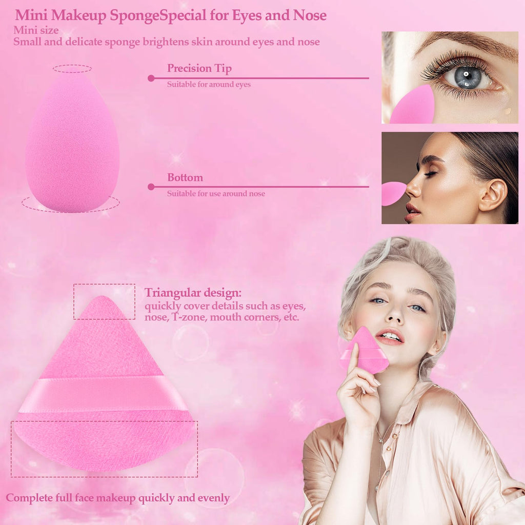 14 Pcs Make up Sponges Beauty Sponges Blender with 4 Pcs Powder Puff and 4 Pcs Mini Makeup Sponge for Foundation,Liquid,Powder,Concealer,Cream(Hot Pink)