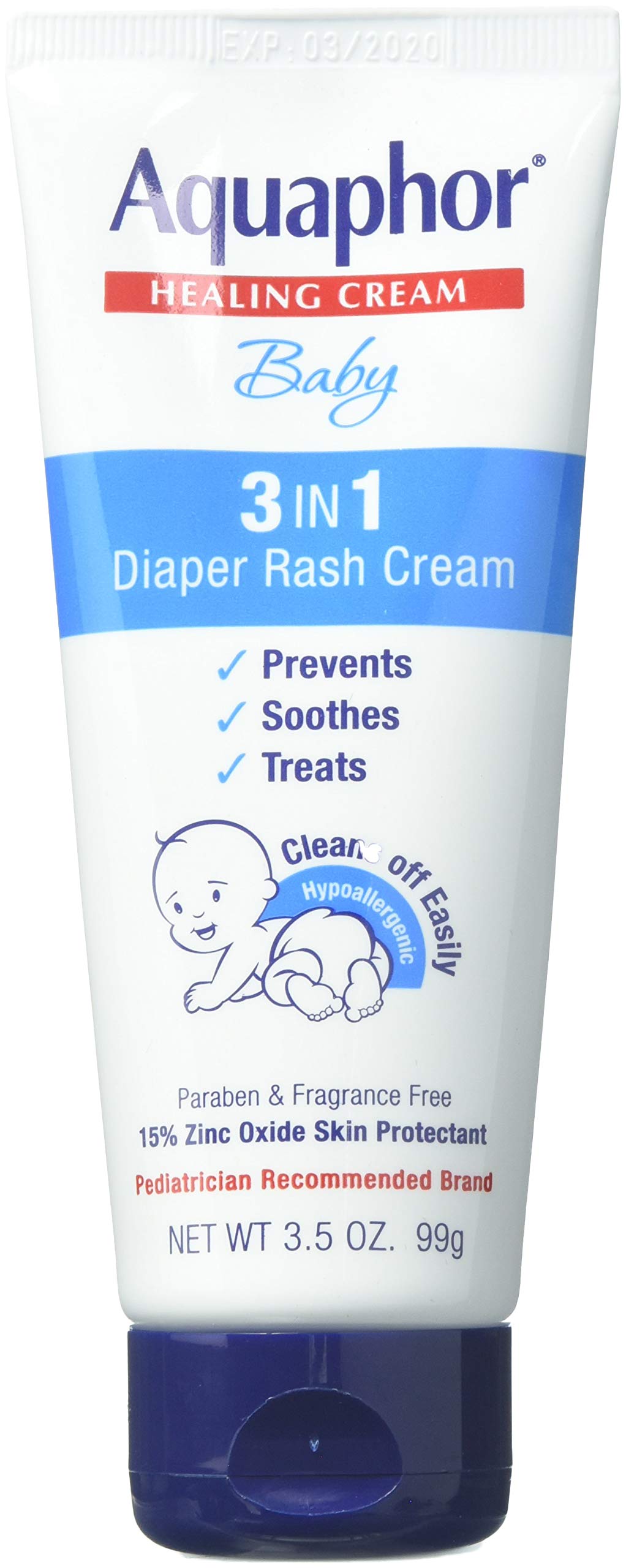 Aquaphor Baby Diaper Rash Cream, 3-in-1 Diaper Rash Relief, 3.5 Oz Tube