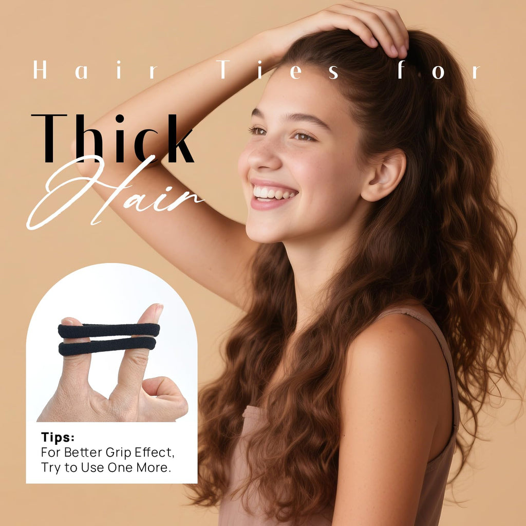 50 Pack Dreamlover Seamless Thick Cotton Hair Rubber Bands, Elastic Durable Ponytail Holders Hair Ties, Ponytail Buns Headbands, No Crease And Damage Hair Accessories For Kids, Girls And Women (Black)