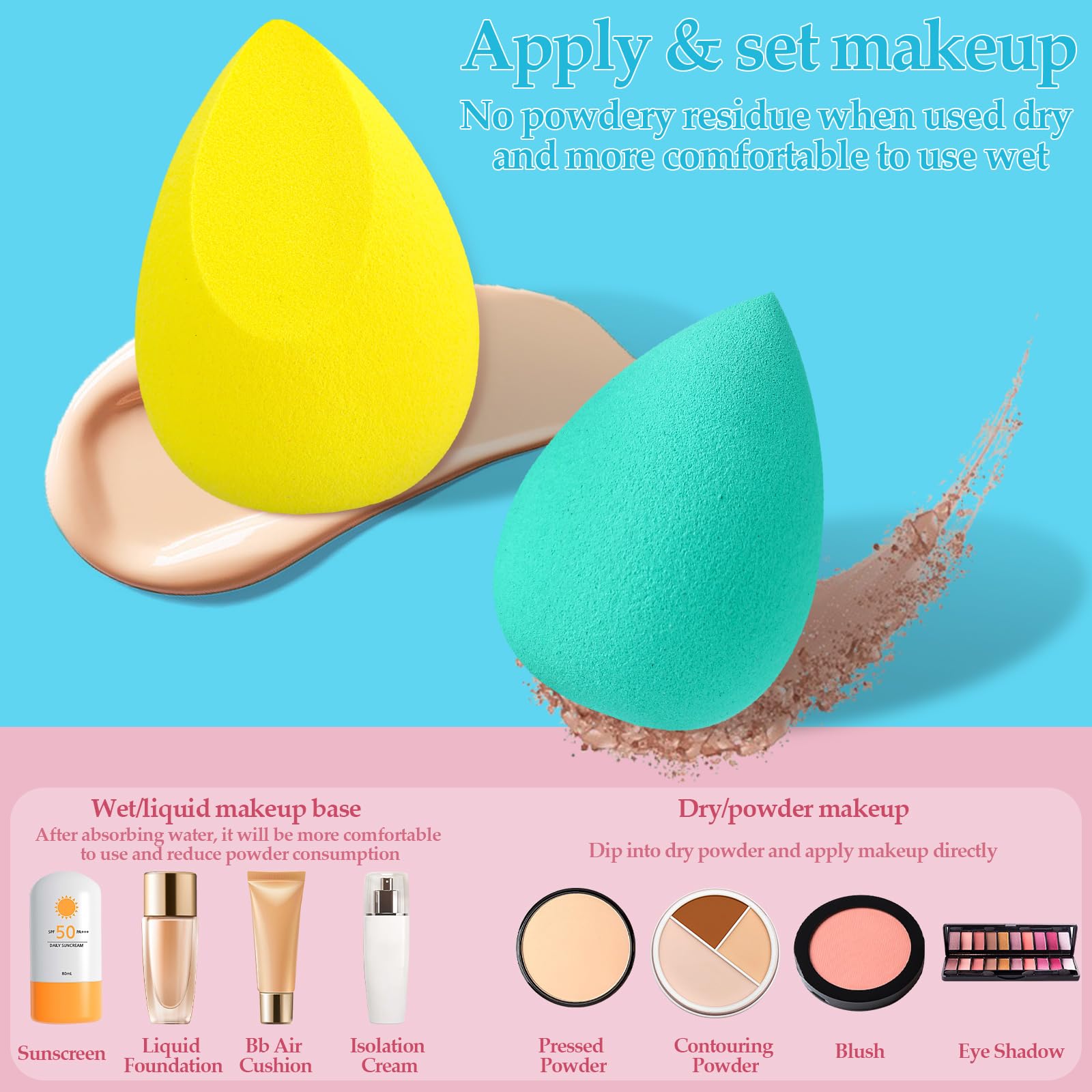 14 Pcs Makeup Sponge Beauty Sponges Blender with 4 Pcs Powder Puff and 4 Pcs Mini Make up Sponges for Liquid,Foundation,Powder,Concealer,Cream