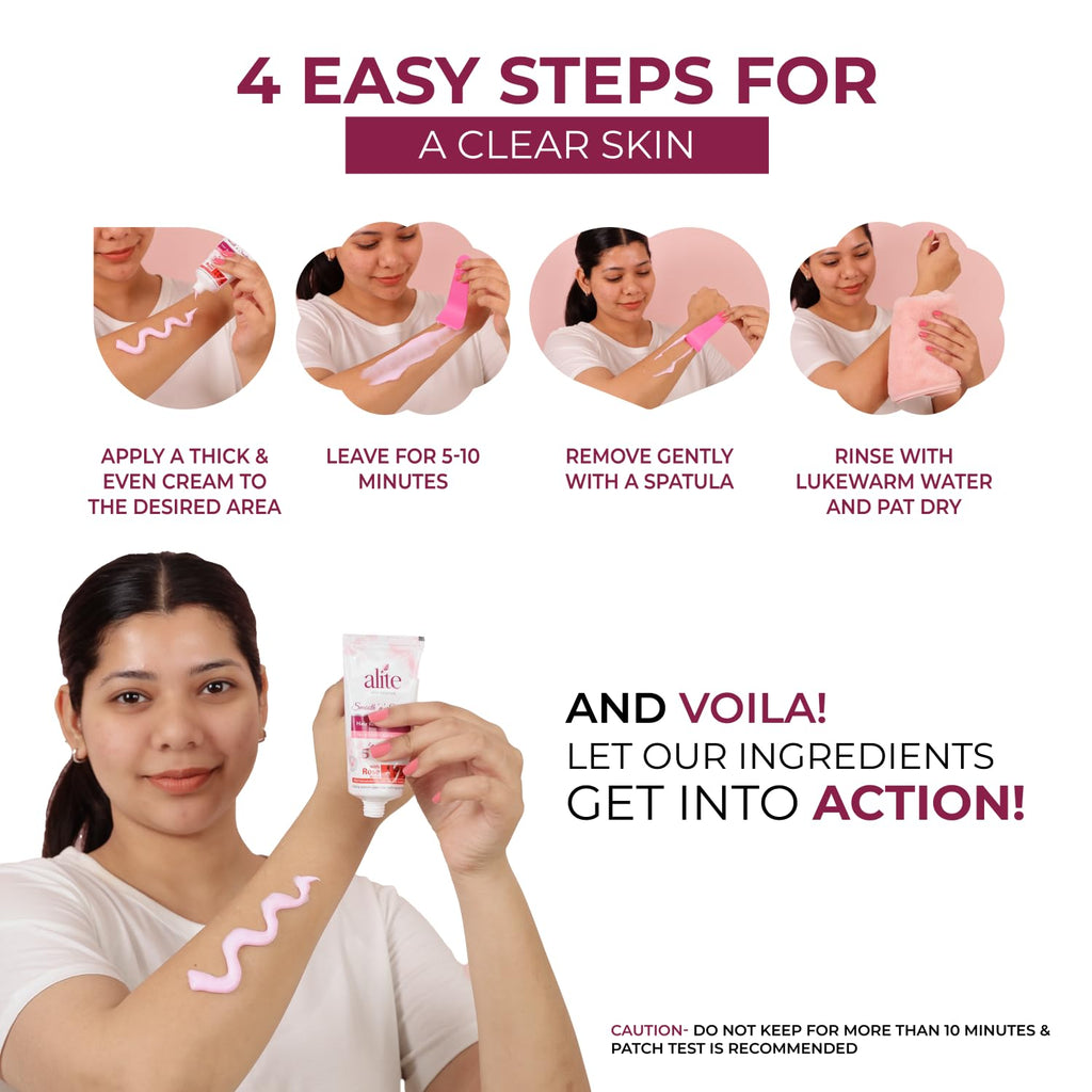 Alite Hair Removal Cream for Women| Painless & Hair Removal | Smooth, Nourished Skin | Enriched with Rose Water, Natural Butter & Aloe Vera Pack of 4 (60g each)