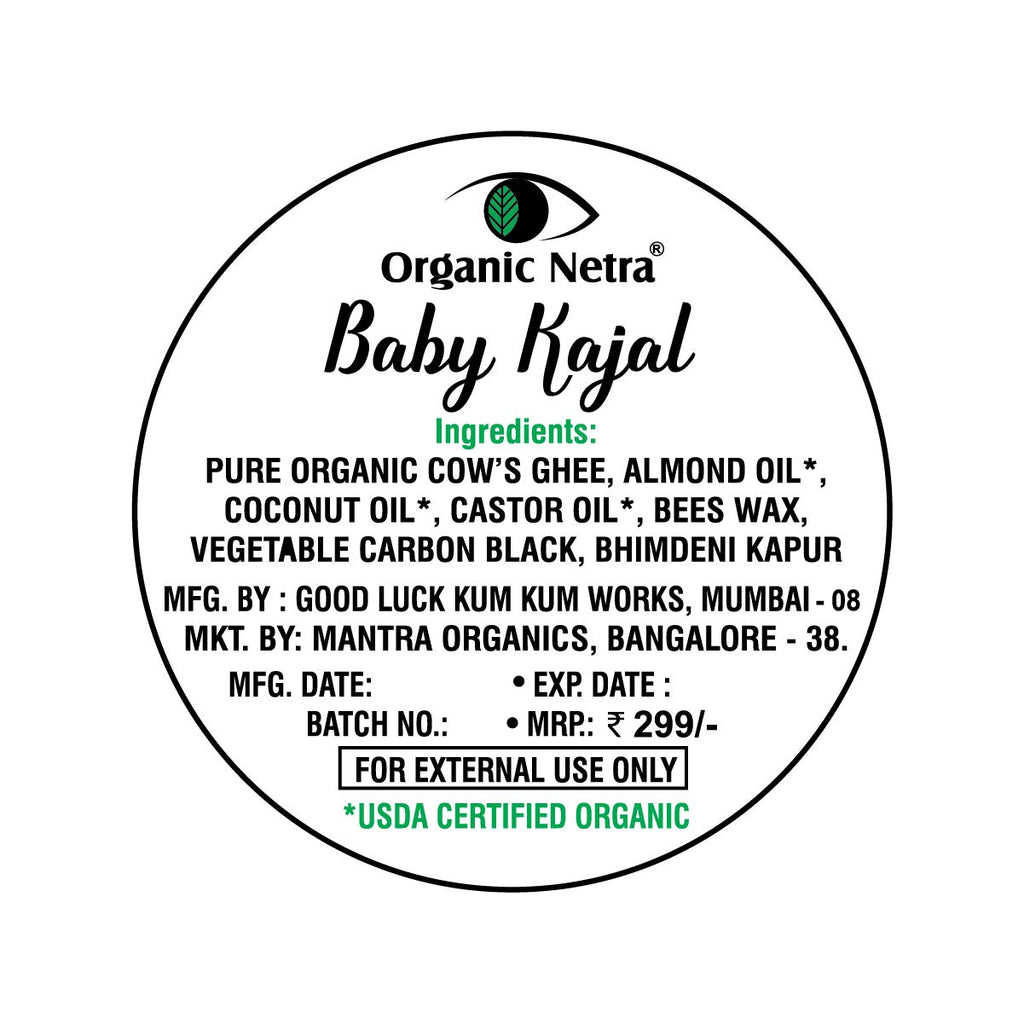 "Organic Netra Baby Kajal 8g for Newborns Water-Resistant Smudgeproof Longlasting Enriched with Natural Organic Ingredients Safe for Sensitive Baby Skin No Harmful Chemicals Matte Finish, (8g)
