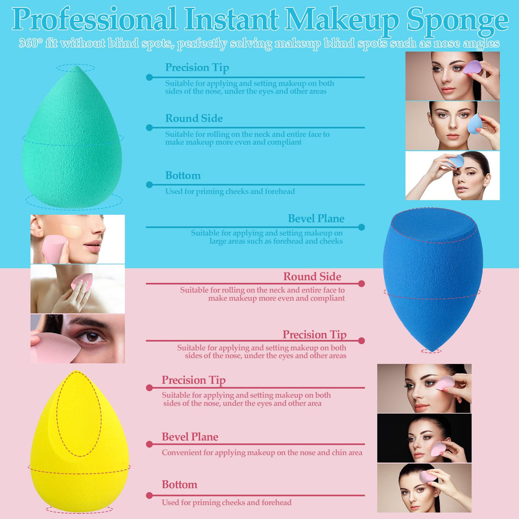 14 Pcs Makeup Sponge Beauty Sponges Blender with 4 Pcs Powder Puff and 4 Pcs Mini Make up Sponges for Liquid,Foundation,Powder,Concealer,Cream
