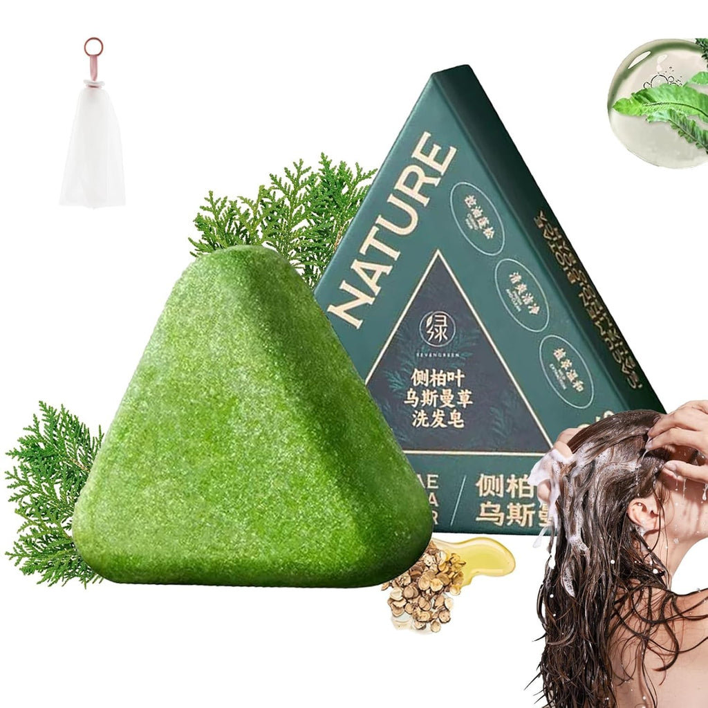 1Pack Nature Triangle Shampoo Bar, Nature Seven Green Soap Shampoo, Natural Usman Grass Hair Shampoo Bar for Women & Men, Solid Shampoo and Conditioner Bars for All Hair Types