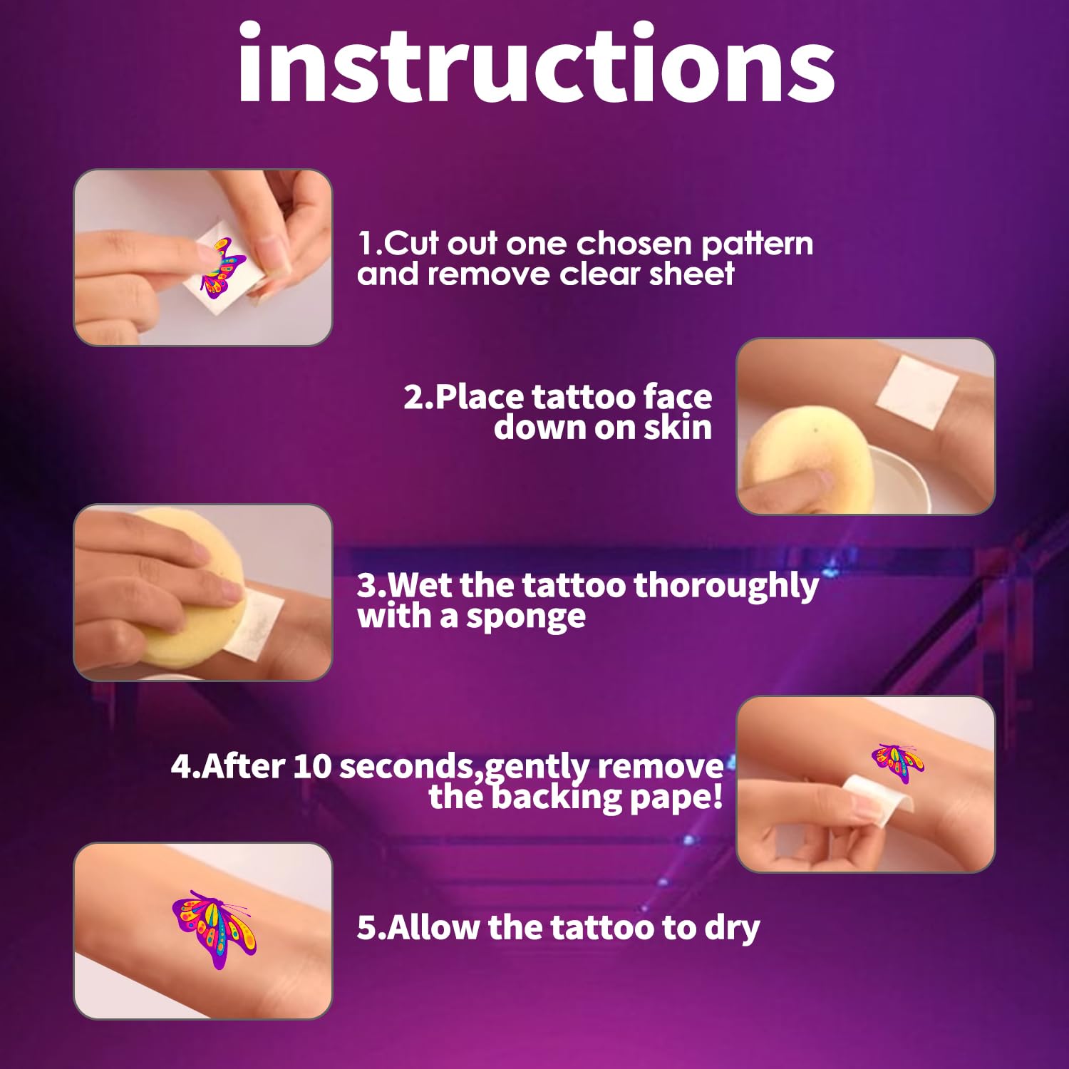 20sheets Butterfly UV Reactive Glow temporary tattoos, Neon UV Blacklight Reactive Cute Tattoos Stickers, Flower Waterproof Party Supplies Decoration, Party Favors, Gift