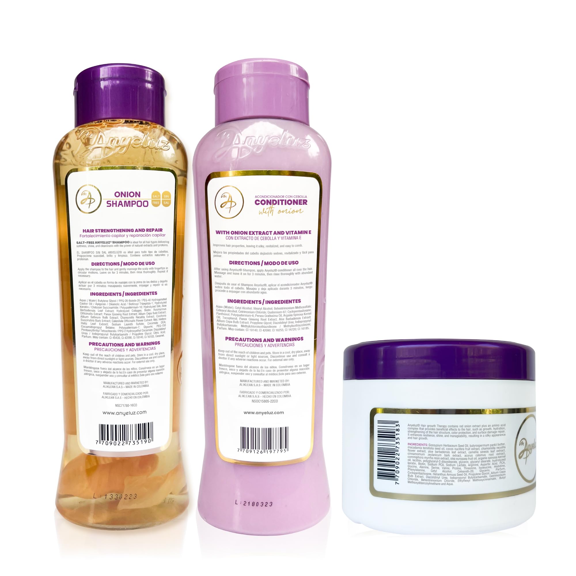 ANYELUZ Onion Shampoo, Conditioner and Hair Mask set, with Onion Extract and Vitamin E, Cleanses and Reduces Oiliness, for all Hair Types