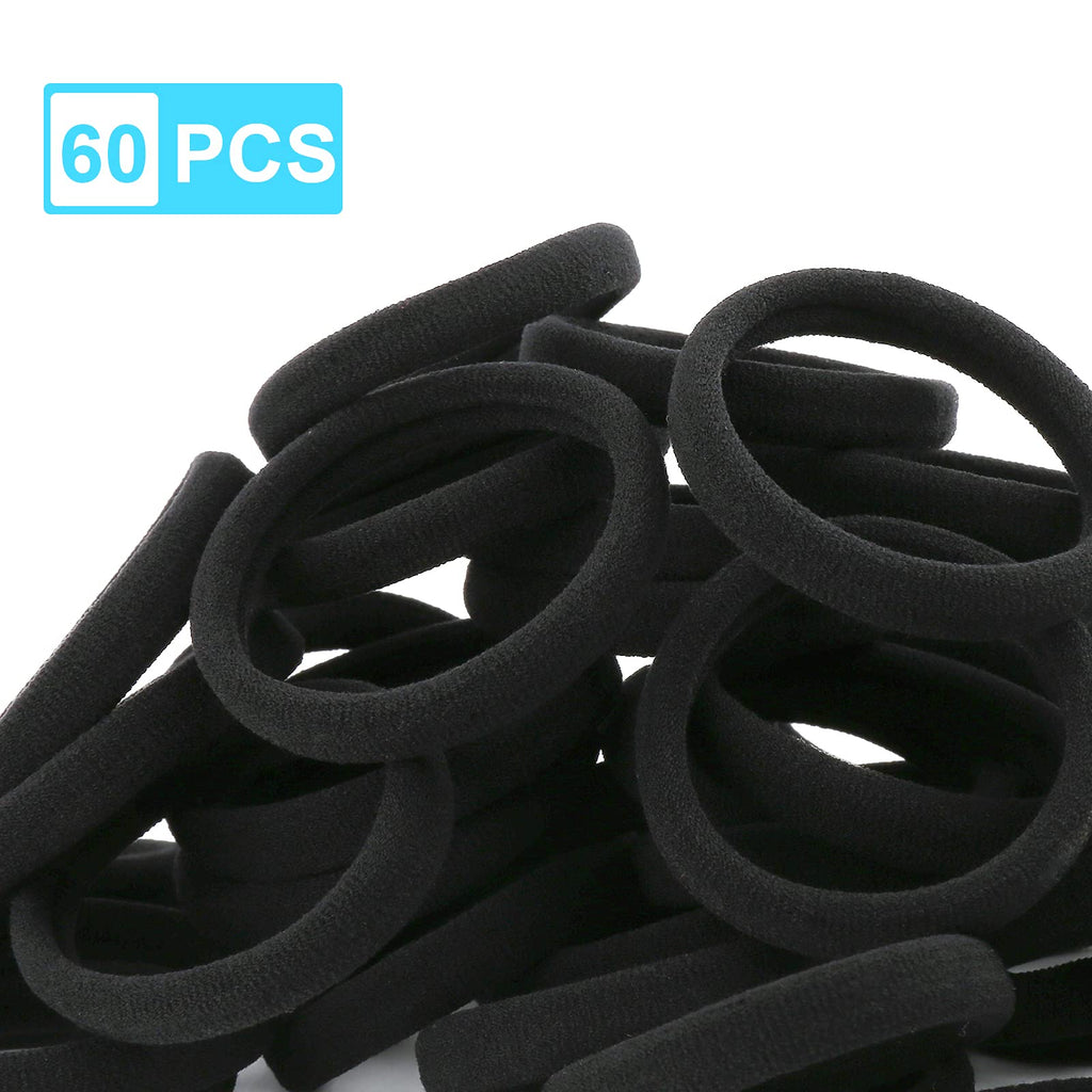 60PCS Black Large Hair ties, Cotton Hair Bands, Seamless Hair Ponytail Holders,by NineTong