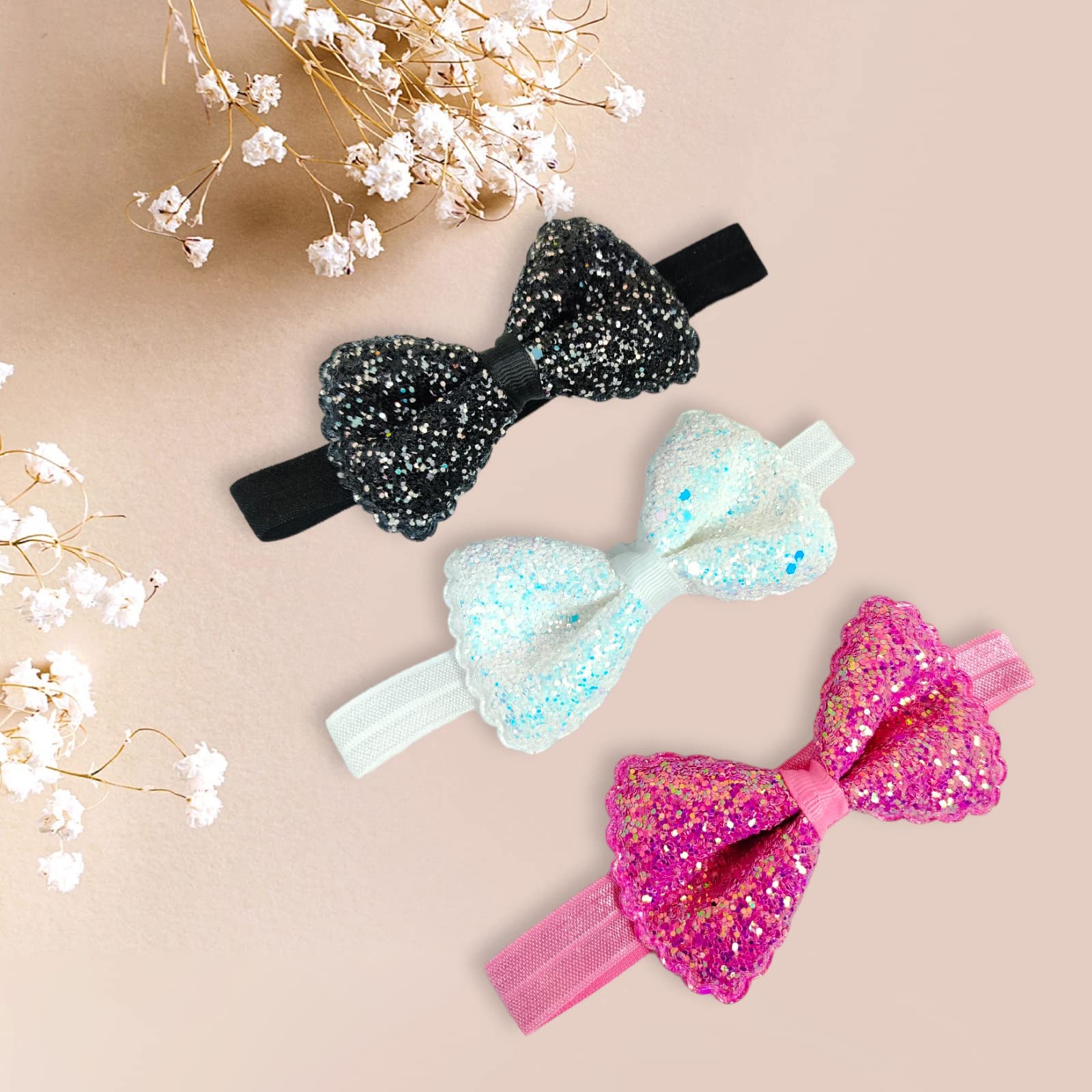 ANNA CREATIONS 3 Pcs Baby Girls Super Stretchy Premium Soft Elastic multi-colored Bow kids Headband Hair Accessories for Baby Girls
