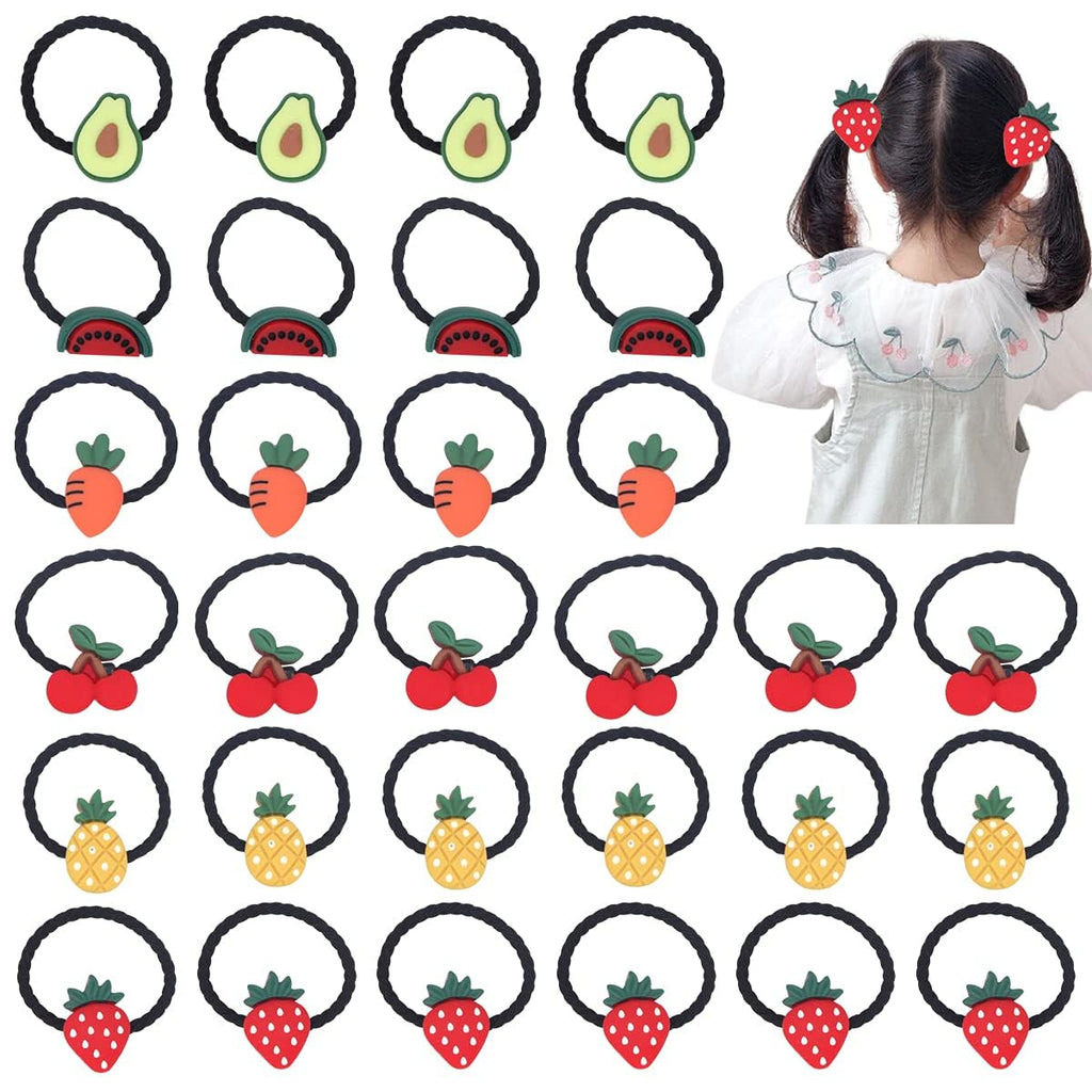 Lot de 30 élastiques à cheveux pour enfants, jolis, avec motifs de bonbons, fruits frais et animaux (animaux et fruits).