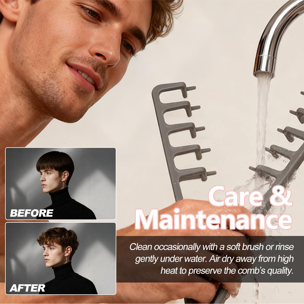 2 Pcs Texture Comb, Voluminous Wide-Toothed Hair Comb, Apparatus Maximum Lift Roots Volume Tool, Barber Wide Fine-Toothed Dual-Purpose Set, ABS Plastic with Textured Grip Tool for Men (Black+Grey)