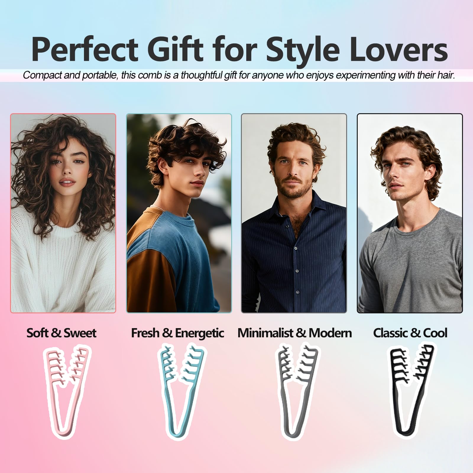 2 Pcs Texture Comb, Voluminous Wide-Toothed Hair Comb, Apparatus Maximum Lift Roots Volume Tool, Barber Wide Fine-Toothed Dual-Purpose Set, ABS Plastic with Textured Grip Tool for Men (Black+Grey)