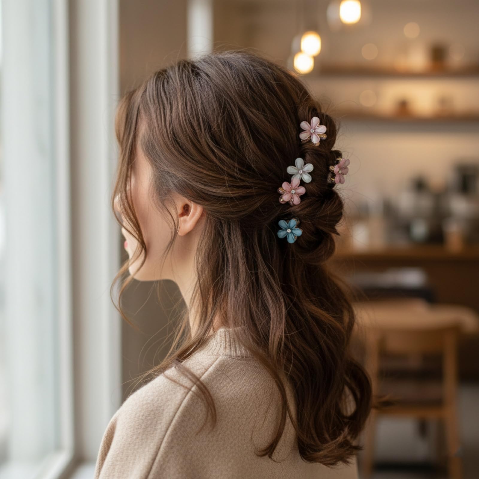 10 Pcs Mini Cute Flower-Shaped Hair Clips for Girls, Multicolor Crystal Hair Barrettes for Long Braid Hairstyles, Pearl Hairpin for Women Hair Accessories (10 Pcs- Mix Color)