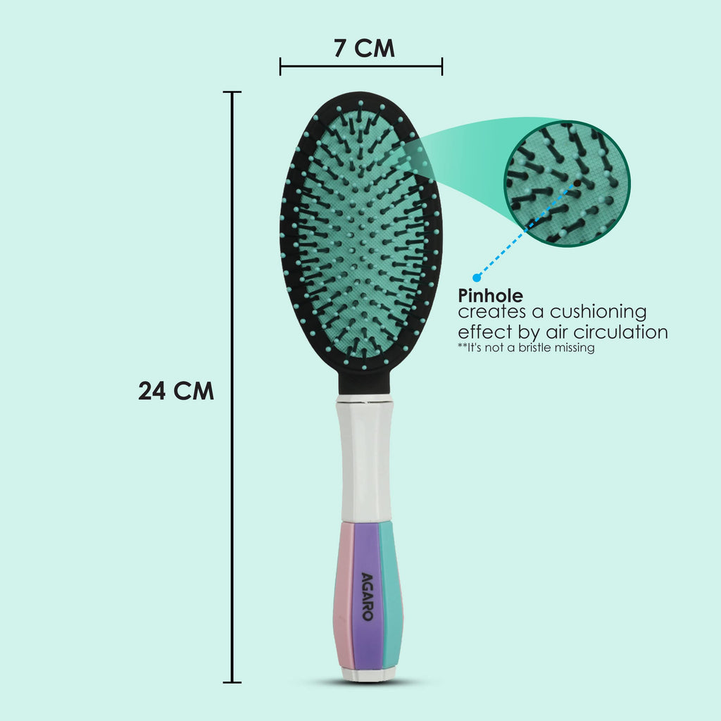 AGARO Classic Cushion Hair Brush with Strong & flexible nylon bristles, having Anti-static ball tips, for Grooming, Straightening, Detangling Hair, Ideal for Men & Women, Cyan