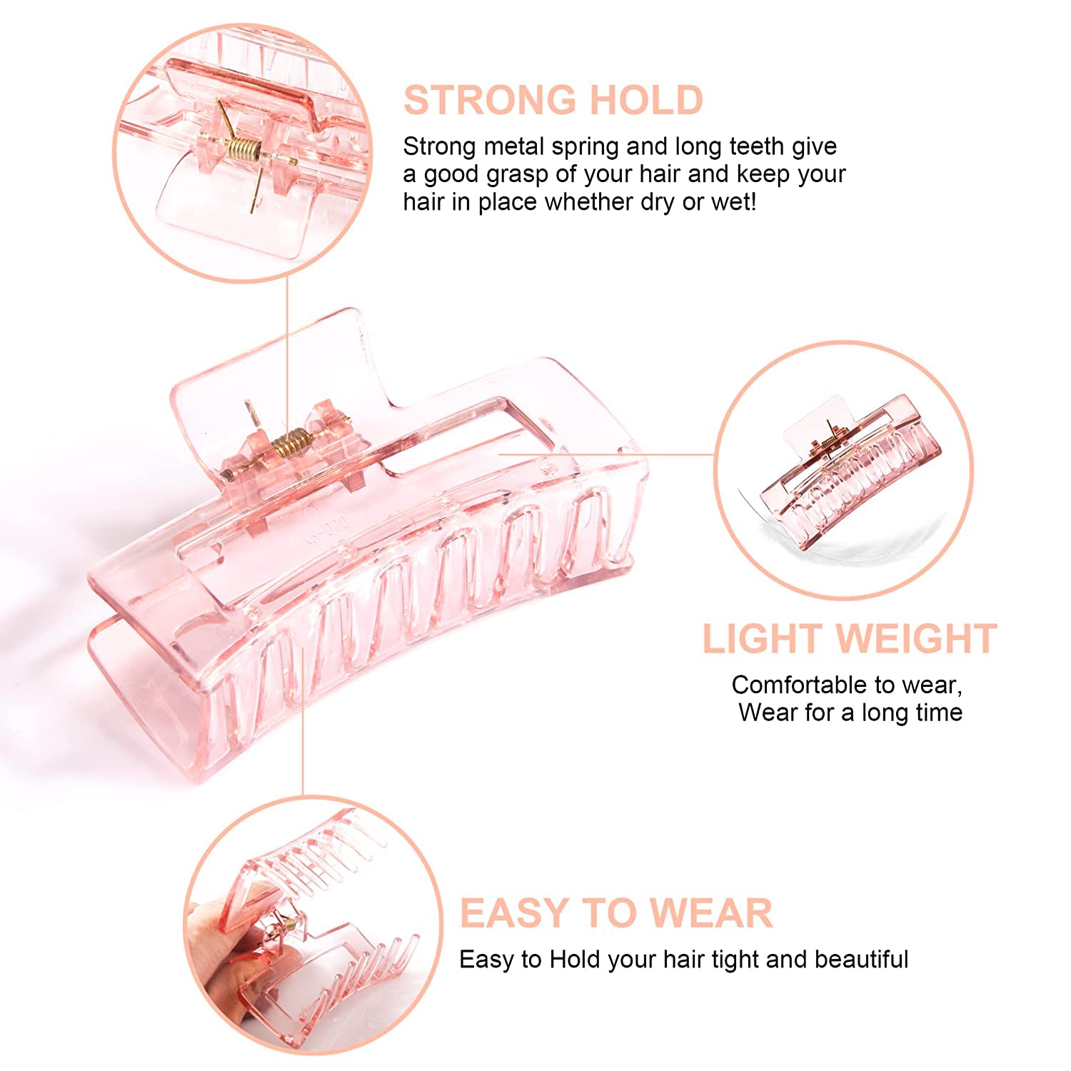 ANNACREATIONS 6 Pcs Korean Style Plastic Large Hair Claw Clips Non-Slip Strong Hold Jaw clip for Thick Thin Multicolor Hair Clutches Hair Accessories for Women & Girls