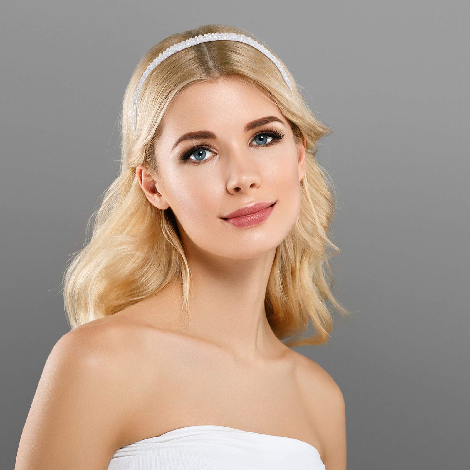 4 Pieces Crystal Rhinestone Headbands Shiny Non-Slip Beaded Hairband Bling Bling Hair Bands Hair Accessories Hair Decoration for Women Girls (Black, White, Purple, Gray, 0.5 cm/ 0.2 Inch)