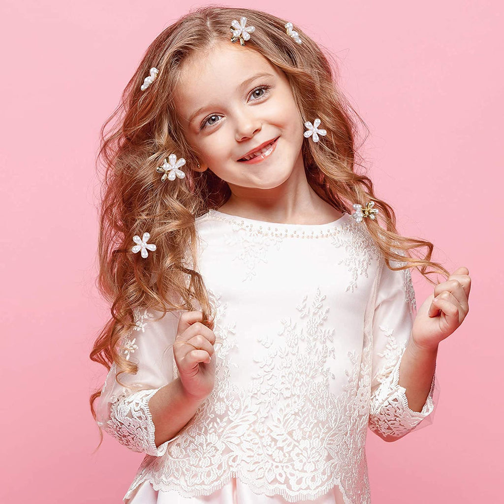 ANNACREATIONS 6 Pcs Korean Style Golden Metal Pearl Mini Hair Claw Clips – Hair Accessories & Jewelry for Women and Girls, Premium Strong Hold Small Hair Clutcher