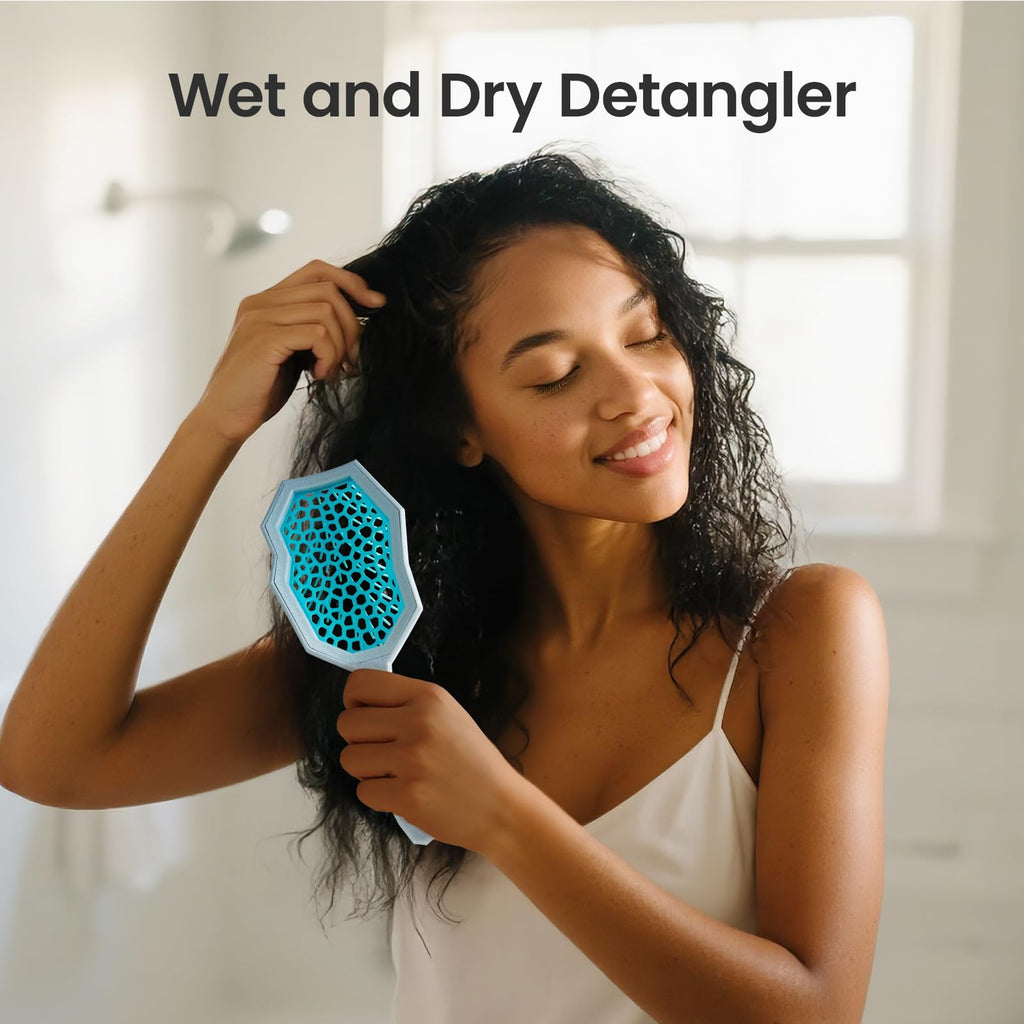 AIMIKE Glacier Detangling Brush, Pain-Free Detangler Brush for Curly Hair Wet & Dry Use, Glide Through Tangles with Ease, Vented Hairbrush for Women's 2c to 4c Curls, Blue
