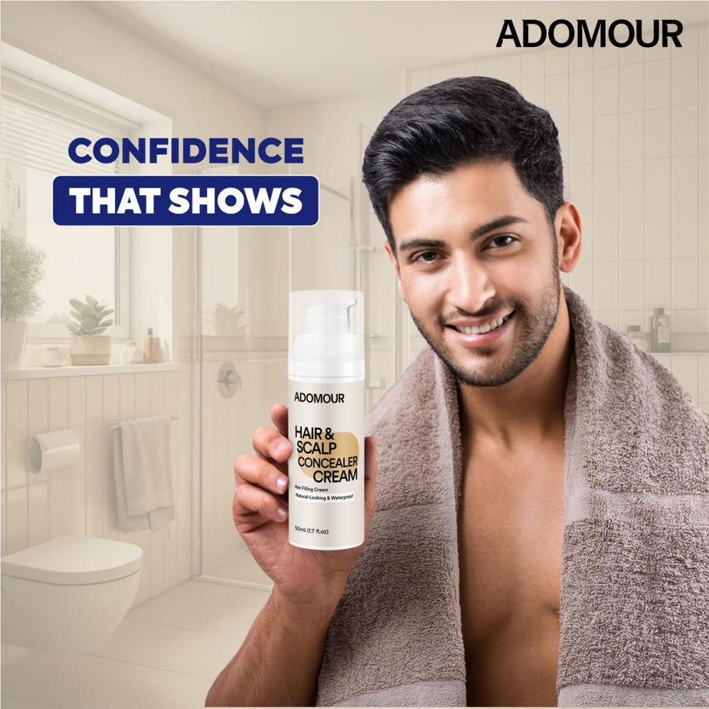 ADOMOUR Hair & Scalp Concealer Cream, 50ml | Covers Grey Roots & Bald Spots Instantly | Sweat Resistant & Stain Proof 24 Hour Formula | Professional & Natural Looking Hair Coverage | For Men & Women