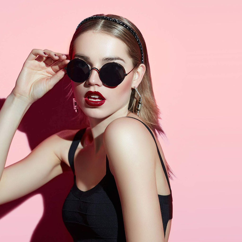 4 Pieces Crystal Rhinestone Headbands Shiny Non-Slip Beaded Hairband Bling Bling Hair Bands Hair Accessories Hair Decoration for Women Girls (Black, White, Purple, Gray, 0.5 cm/ 0.2 Inch)