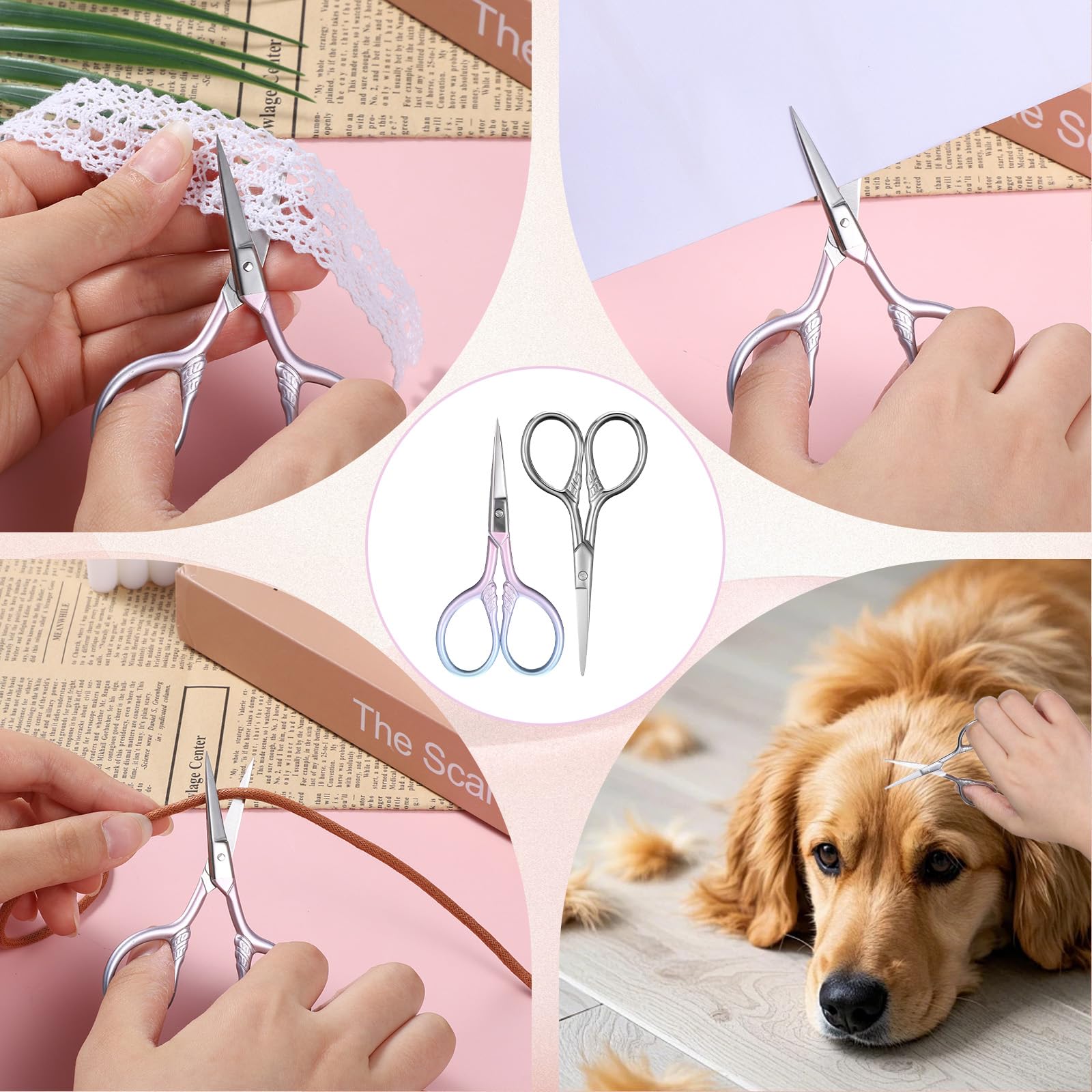 2 Pcs Eyebrow Scissors for Women 3.5 Inch Small Scissors Beauty Mini Scissor Cosmetic Lash Scissor for Facial Hair Eyebrows Nose Beard, Stainless Steel Straight Tip