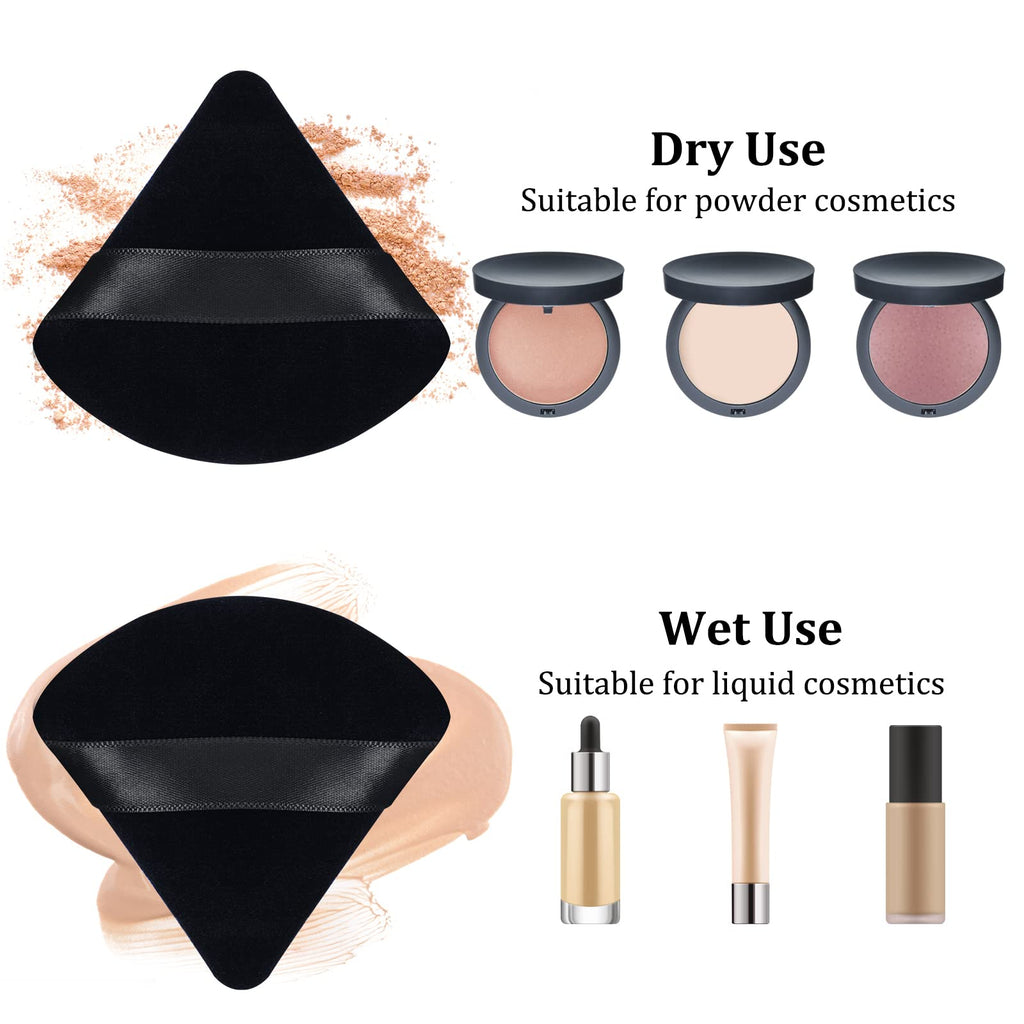 6-Pack Powder Puff Face Soft Triangle Makeup Puff for Loose Powder Mineral Powder Body Powder Velour Cosmetic Foundation Blender Sponge Beauty Makeup Tools(Black)