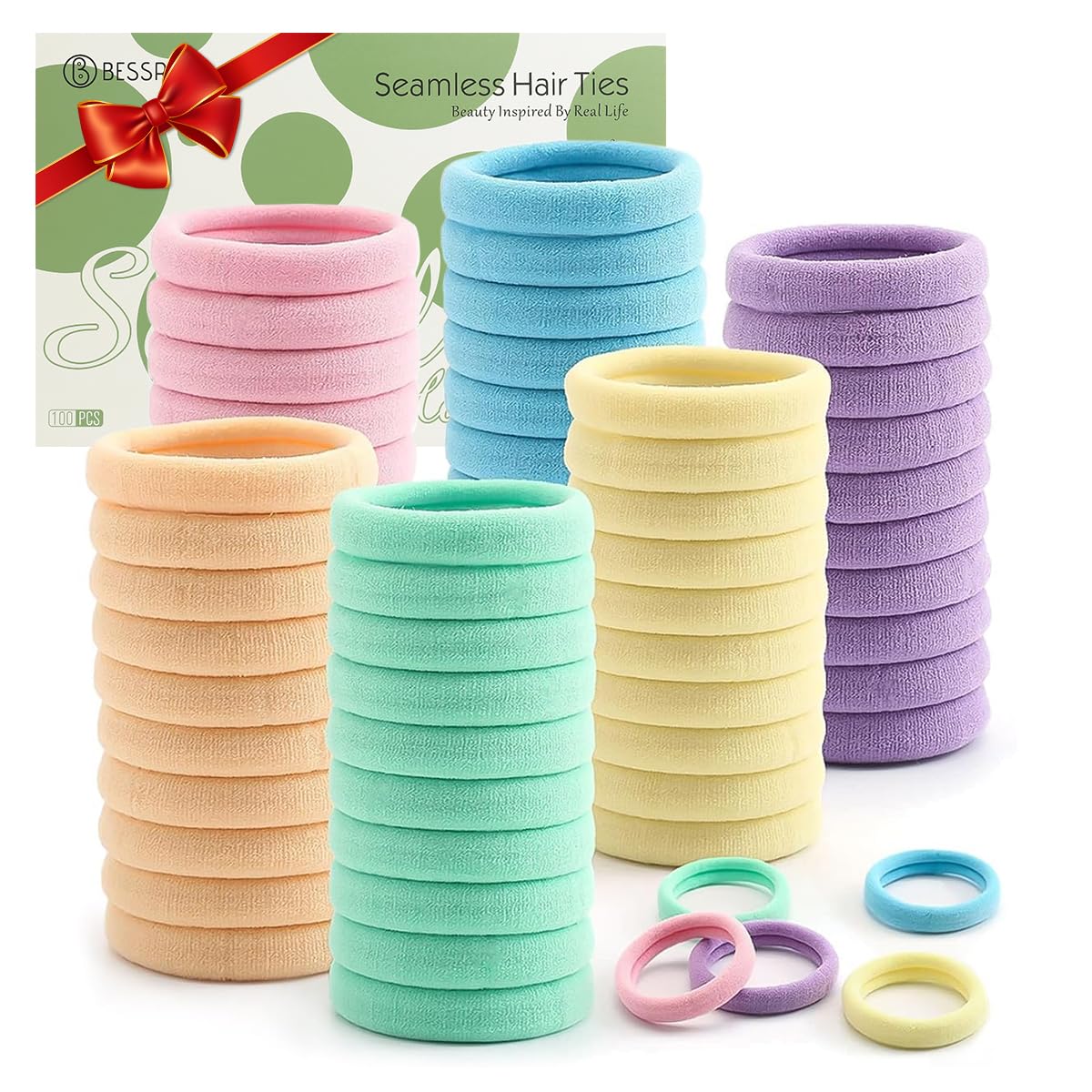 100 Pcs Thick Seamless Spring Hair Ties, Ponytail Holders Hair Accessories No Damage for Thick Hair (Spring Colors)