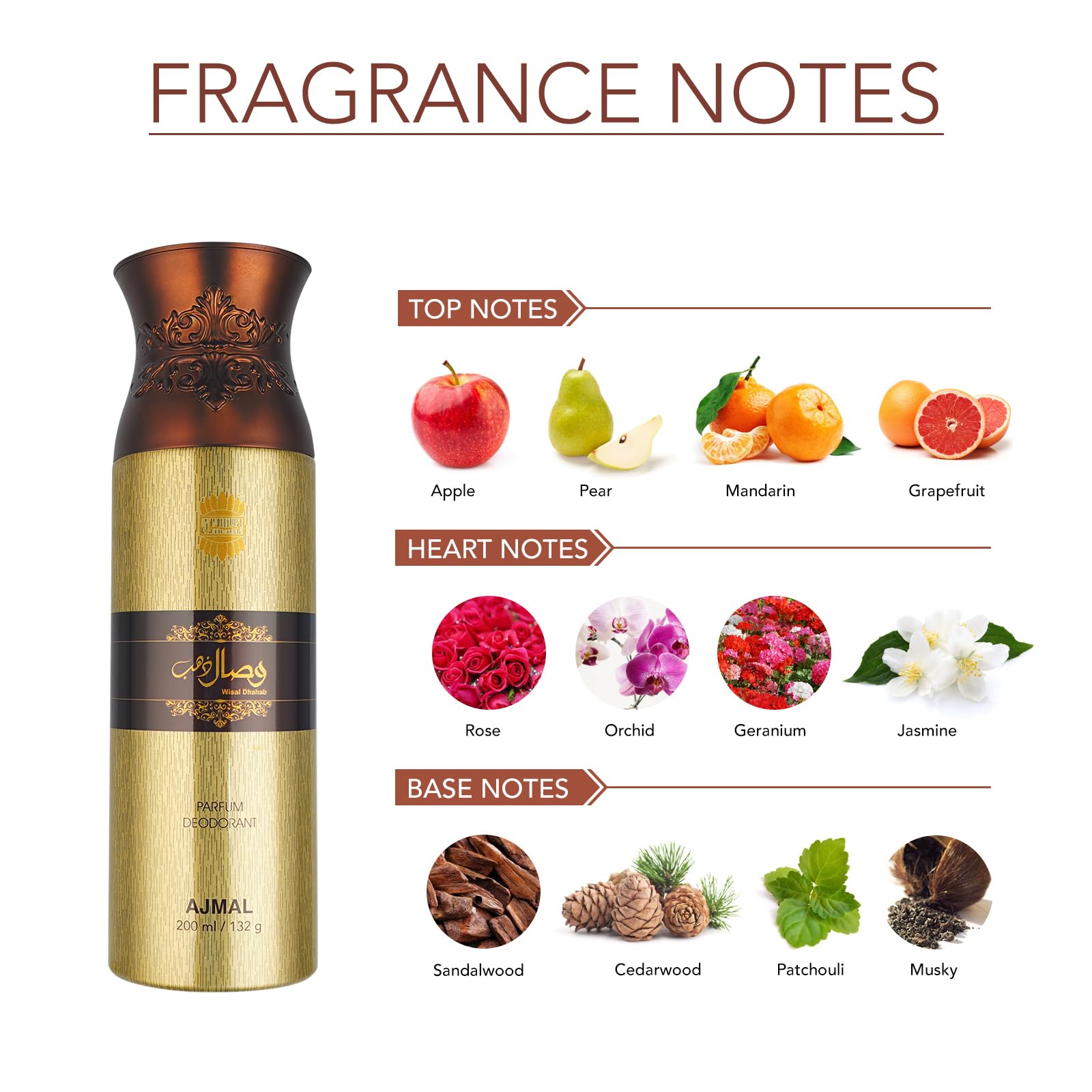 Ajmal Wisal Dhahab Body Parfum Deo Gift Set Pack of 2 x 200 ML For Men Fruity Floral Long Lasting Premium Fragrance Deodorant