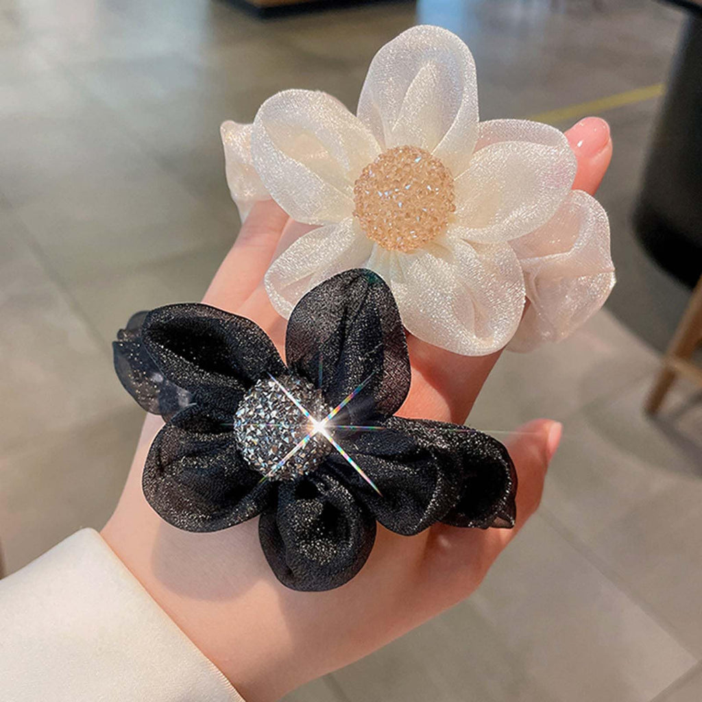 4 PCS Hair Rubber Band for Women, Scrunchies Set, Soft Elastic Hair Ties for Girls, Black White Brown and Tan, Fashion Accessories for Sports and Travel