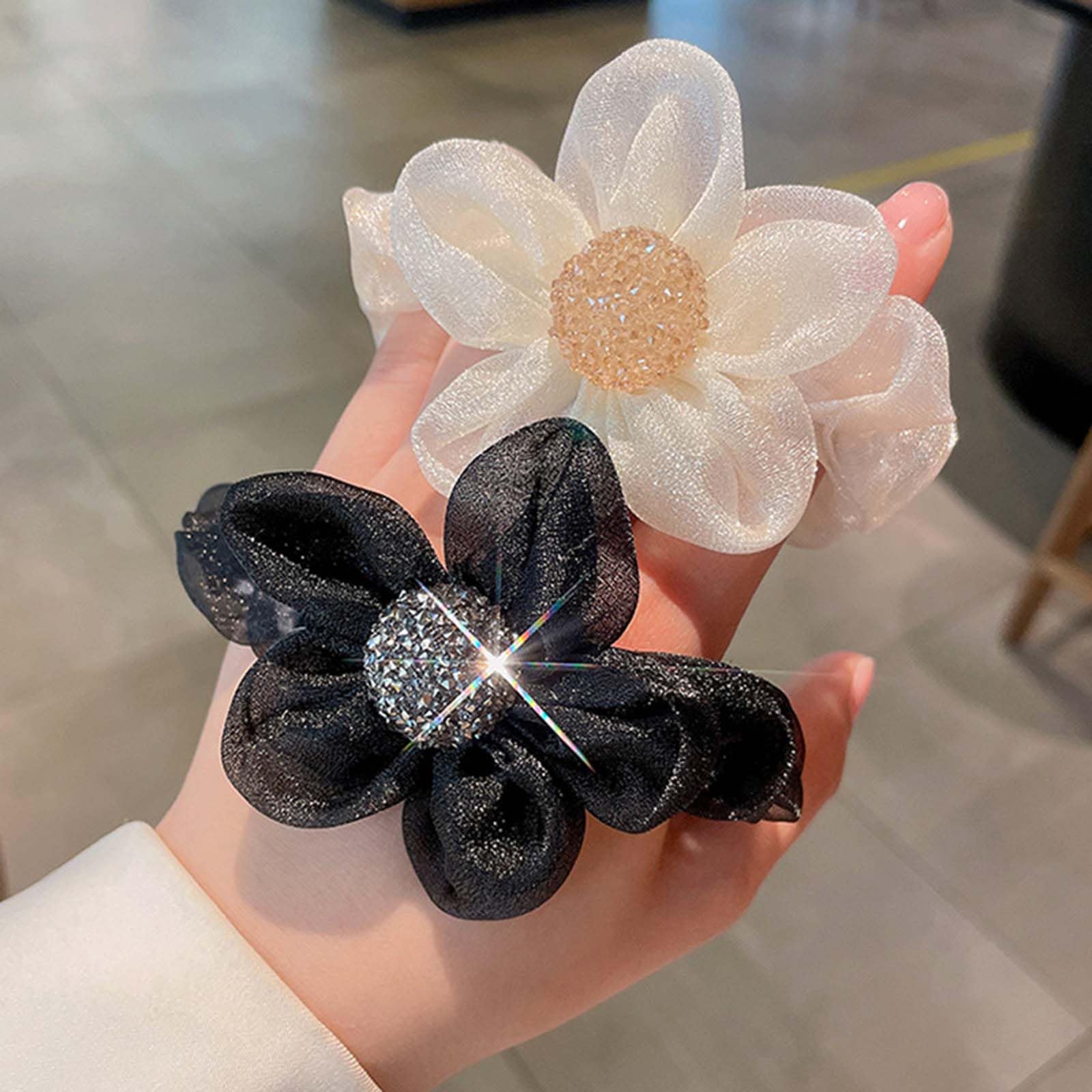 4 PCS Hair Rubber Band for Women, Scrunchies Set, Soft Elastic Hair Ties for Girls, Black White Brown and Tan, Fashion Accessories for Sports and Travel