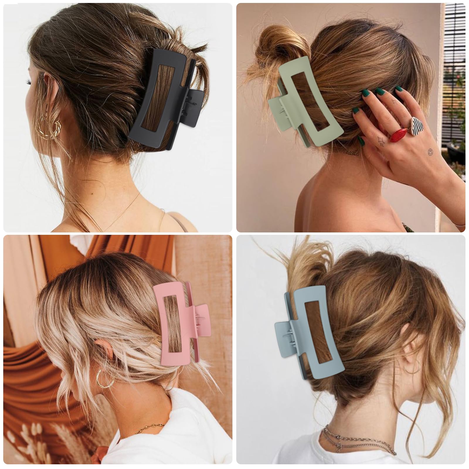 4.1 Inch Large Hair Claw Clips 8 Pcs Rectangle Big Clips for Thick Hair Nonslip Acrylic Banana Jaw Accessories for Women and Girls (Brown Colorful)