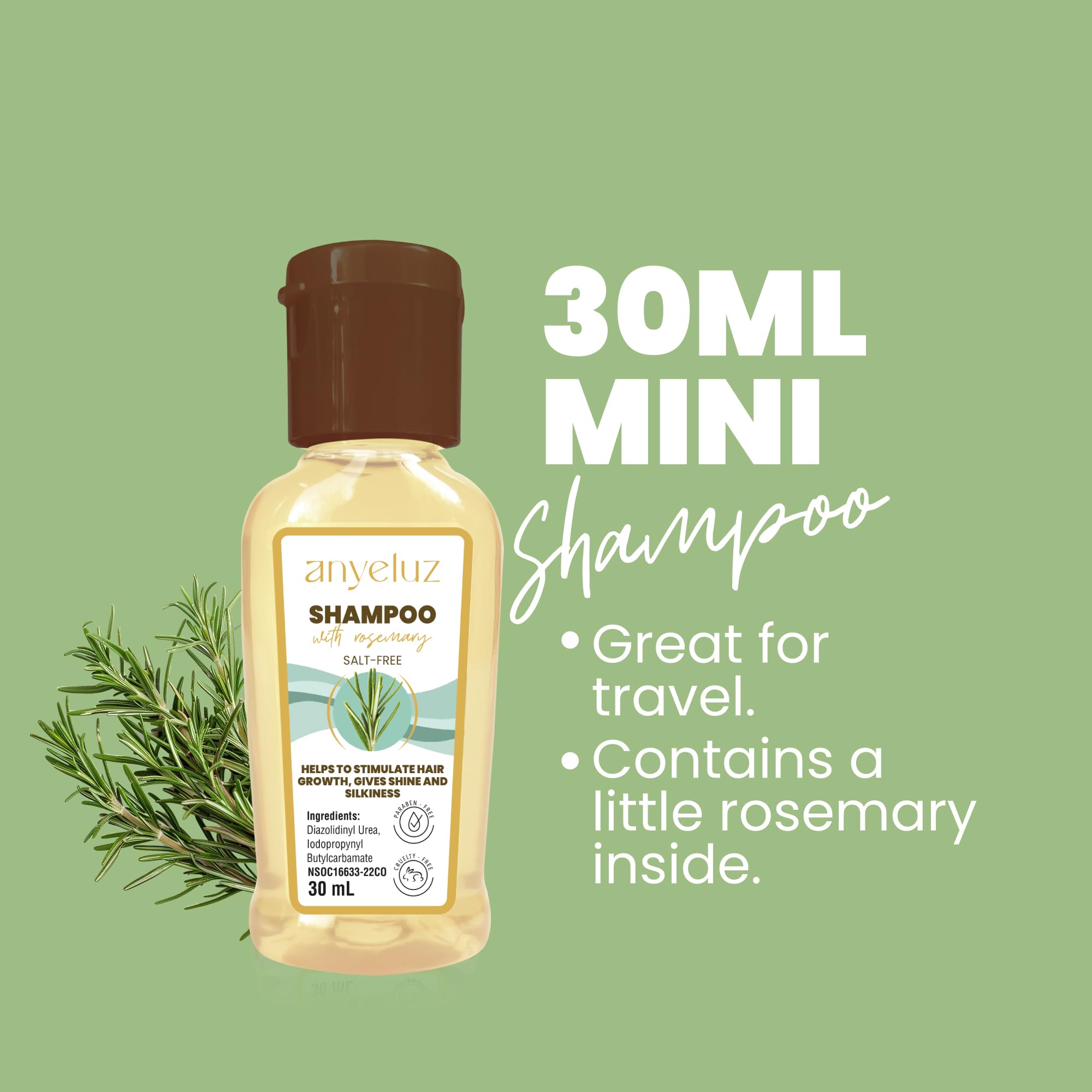ANYELUZ Kit Duo Rosemary Shampoo + Mini Travel Size, With Onion Extract, Hyaluronic Acid and Rosemary