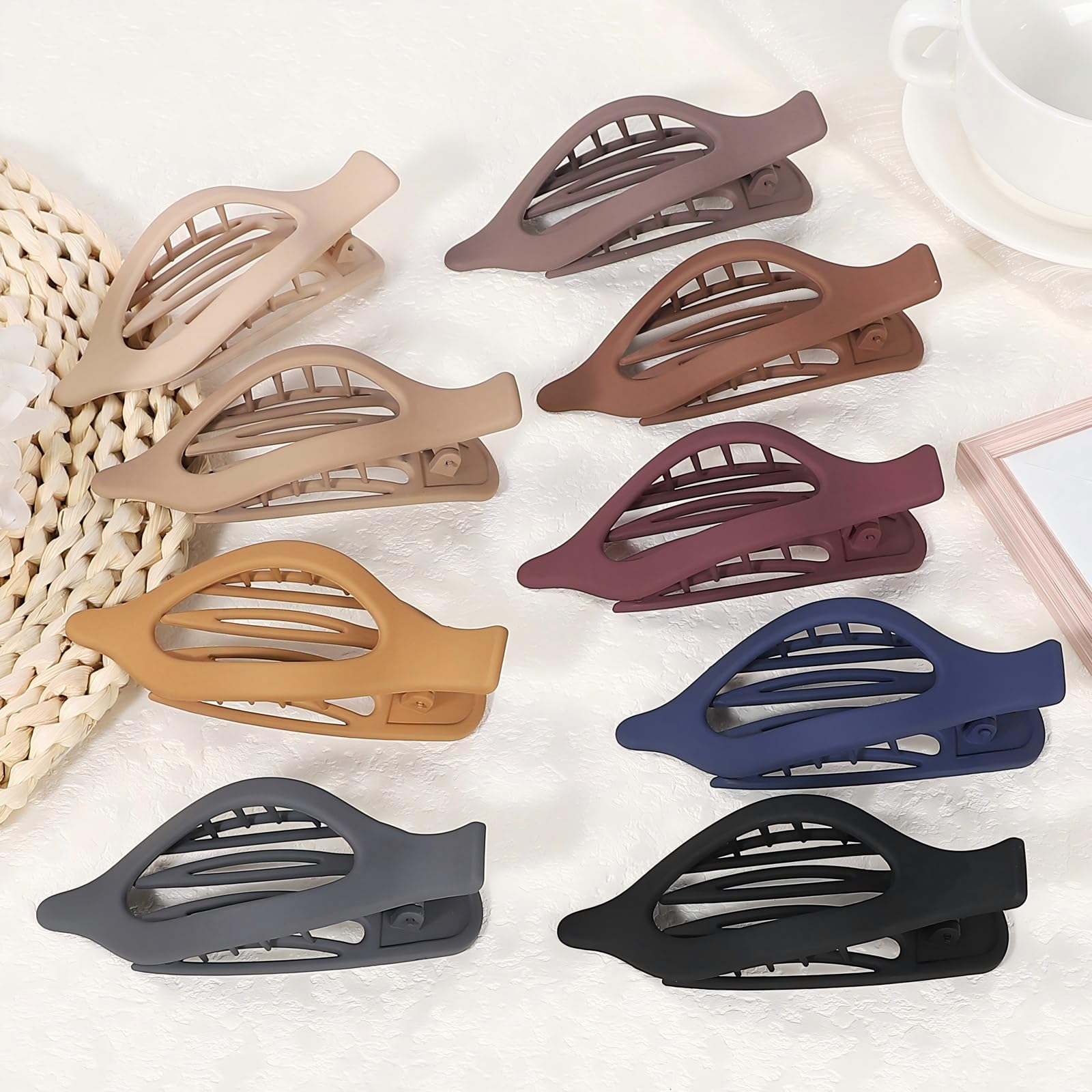 9 Pack Flat Hair Clips for Women, Matte Claw Clips for Thick & Thin Hair (Multicolor)