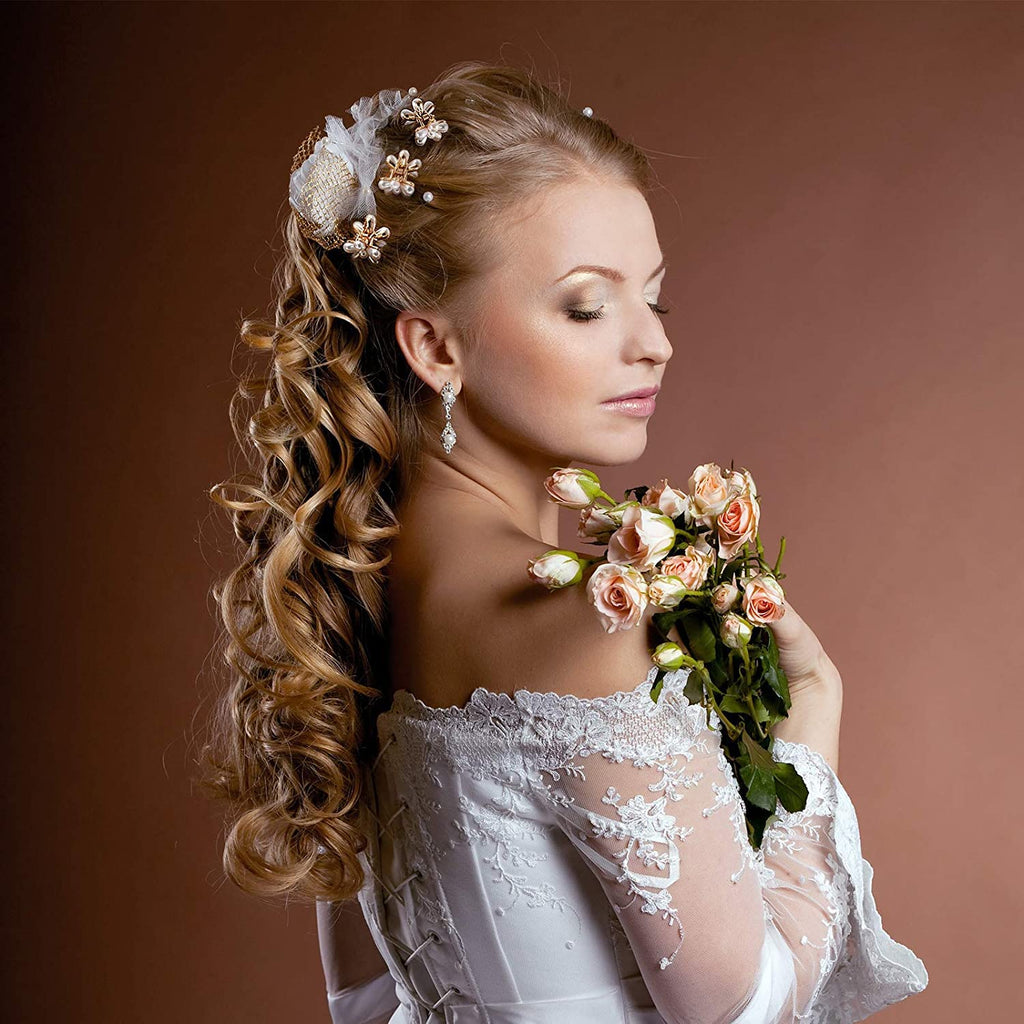 ANNACREATIONS 6 Pcs Korean Style Golden Metal Pearl Mini Hair Claw Clips – Hair Accessories & Jewelry for Women and Girls, Premium Strong Hold Small Hair Clutcher