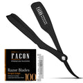 100 BLADES + FacÃƒ³n Professional Classic Japanese Straight Edge Feather Barber Razor - Salon Quality Cut Throat Shavette