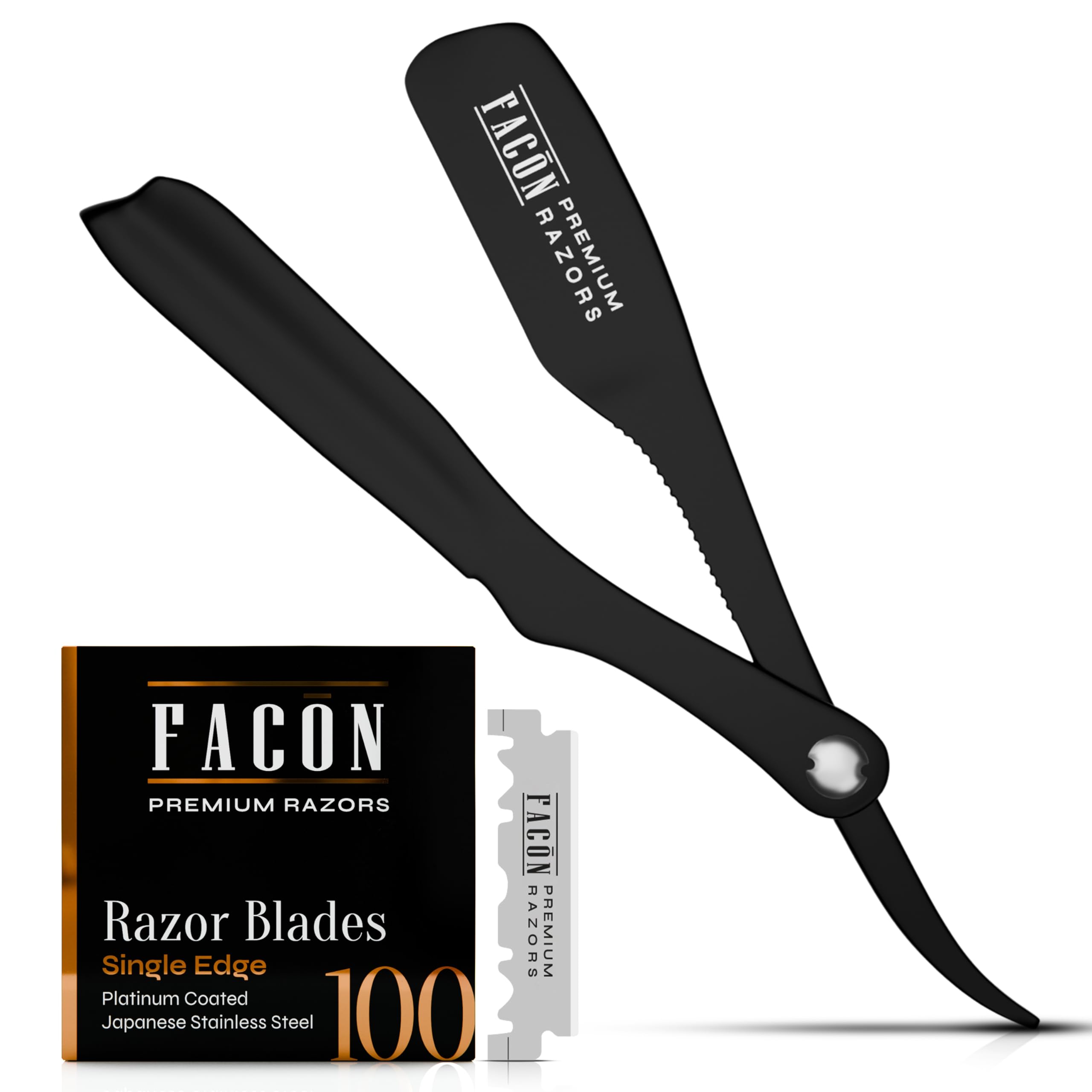 100 BLADES + FacÃƒ³n Professional Classic Japanese Straight Edge Feather Barber Razor - Salon Quality Cut Throat Shavette