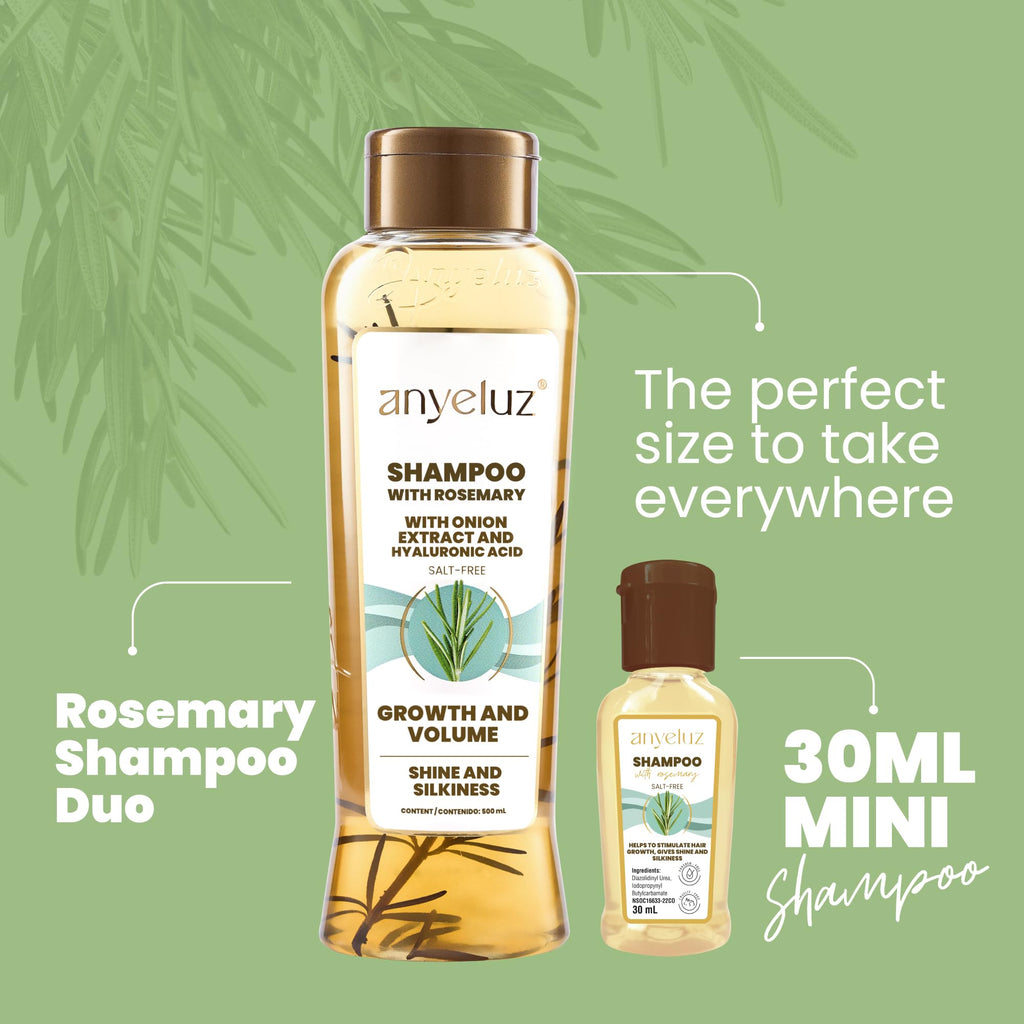 ANYELUZ Kit Duo Rosemary Shampoo + Mini Travel Size, With Onion Extract, Hyaluronic Acid and Rosemary