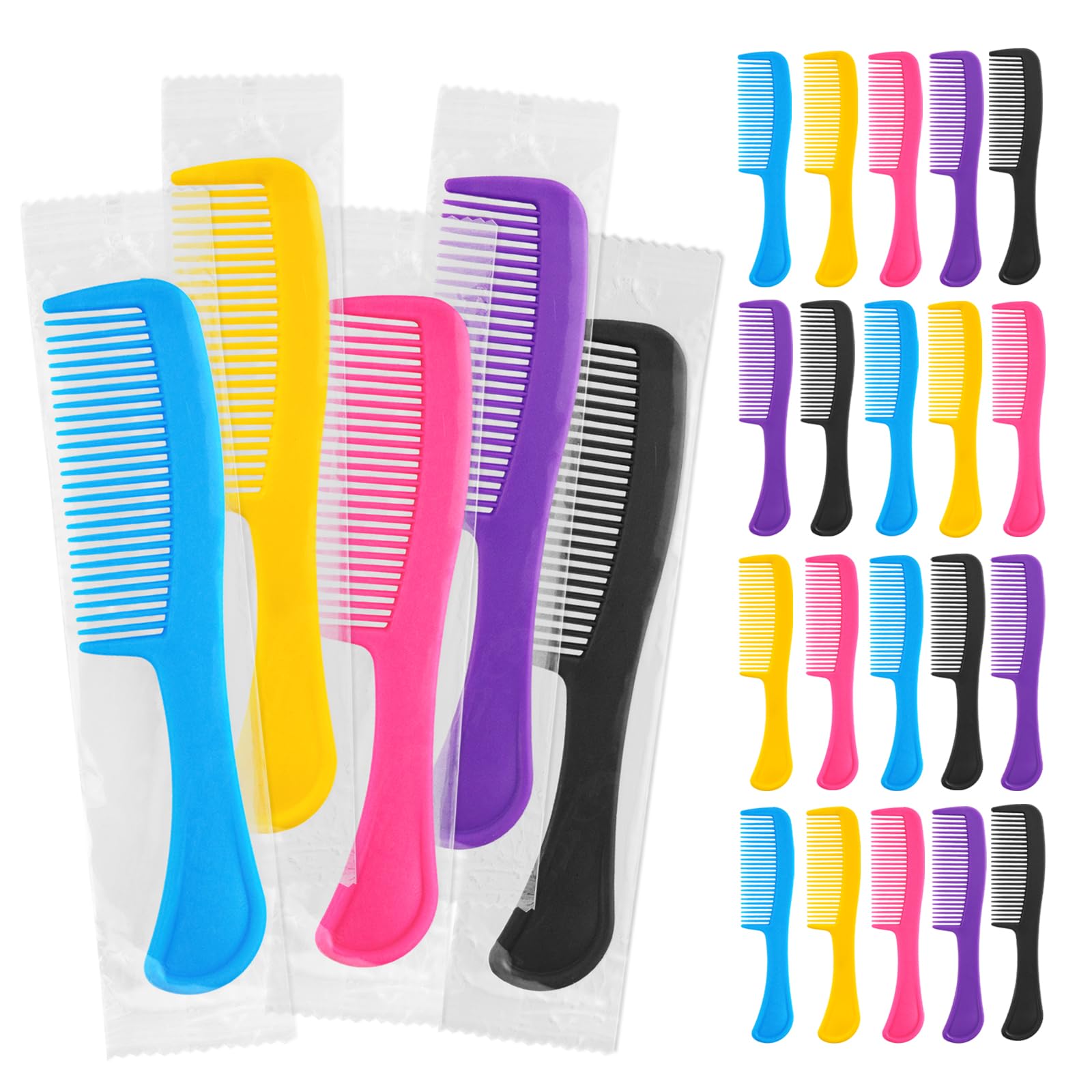 200 pcs Combs In Bulk Individually Wrapped, Colorful Hair Combs, Bulk Combs For Homeless Individually Wrapped For Women,Kids,Hotel,Airbnb,Shelter,Homeless(black,yellow,pink,blue,purple)