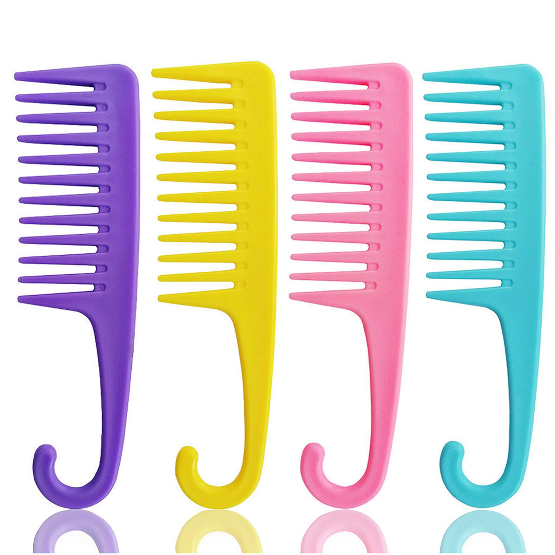 4 Pcs Wide Teeth Combs Shower, Detangler Comb with Hook, Hair Wide-Tooth Wet and Dry Comb for Women Everyday Use and Beauty Salon