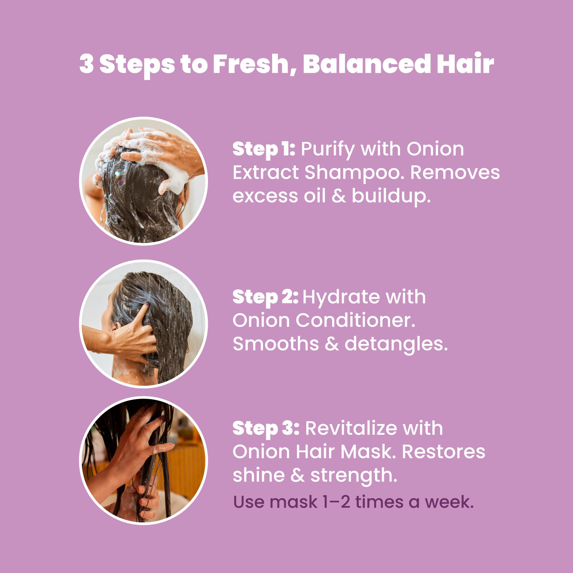 ANYELUZ Onion Shampoo, Conditioner and Hair Mask set, with Onion Extract and Vitamin E, Cleanses and Reduces Oiliness, for all Hair Types