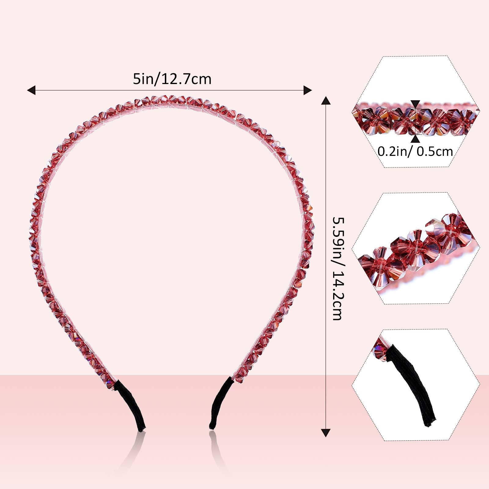 4 Pieces Crystal Rhinestone Headbands Shiny Non-Slip Beaded Hairband Bling Bling Hair Bands Hair Accessories Hair Decoration for Women Girls (Black, White, Purple, Gray, 0.5 cm/ 0.2 Inch)